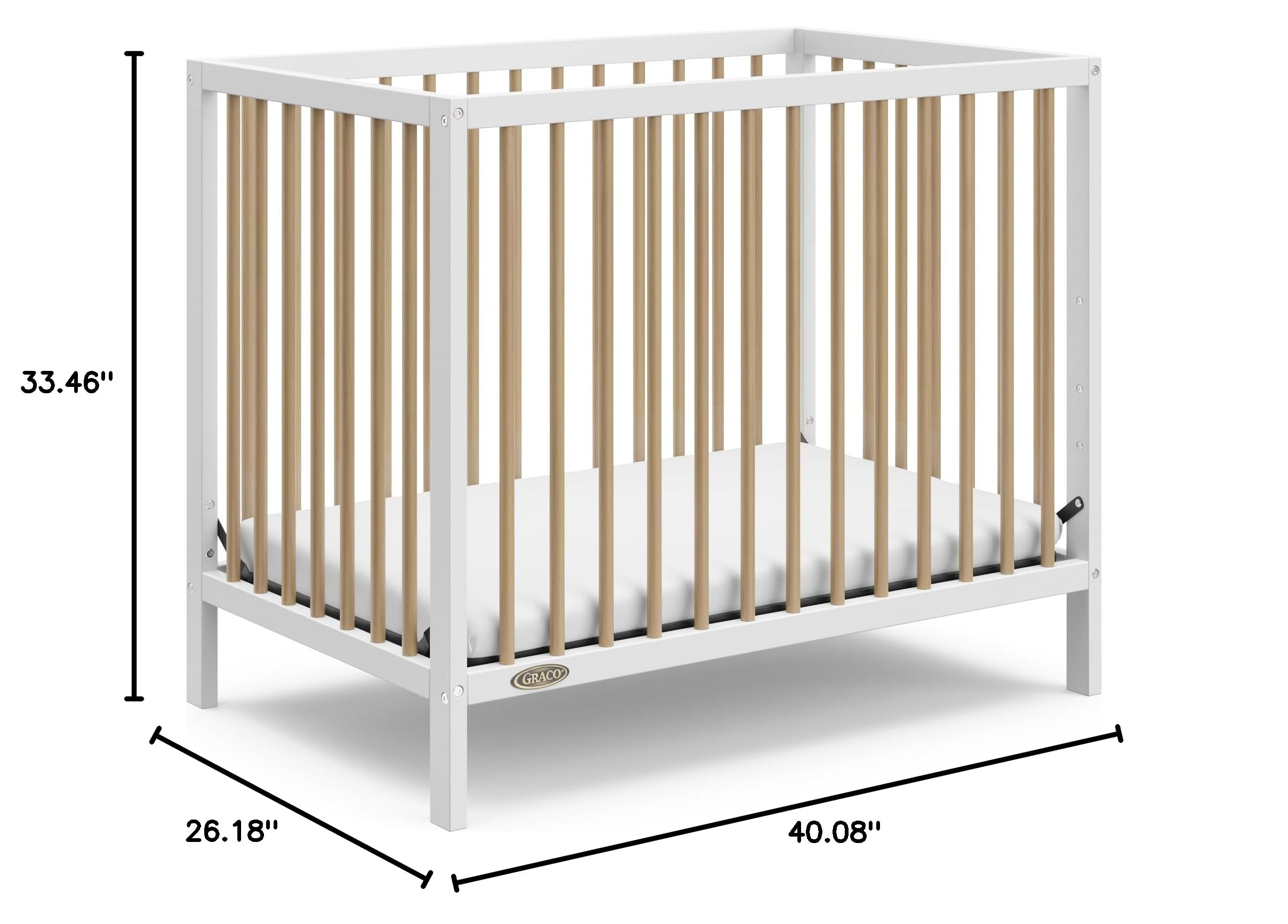 Graco Teddi 4-in-1 Convertible Mini Crib with Waterproof Mattress - GREENGUARD Gold Certified, 2.75-Inch Mattress Included, Compact Nursery Furniture for Small Spaces, Easy 30-Minute Assembly - Perfect for Apartments, Daycares & Guest Rooms