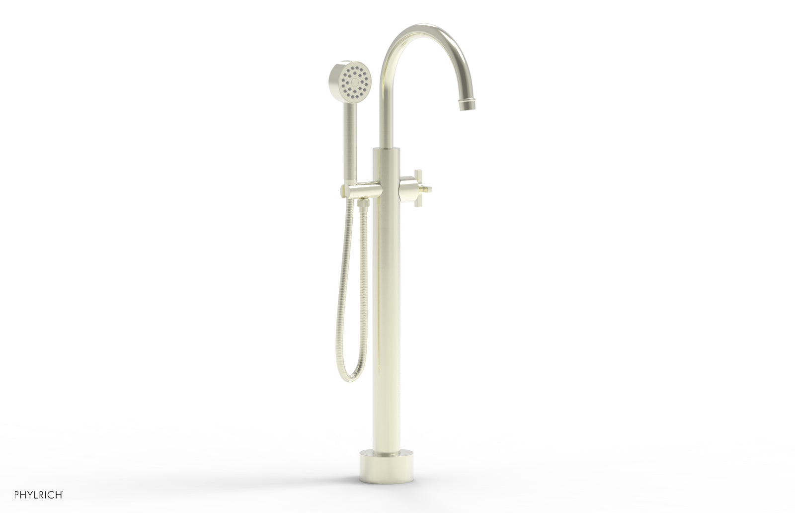 HEX MODERN Low Floor Mount Tub Filler with Cross Handle & Hand Shower - Model 501 46 03 | Perfect for Modern Bathroom Renovations & Spa-Like Shower Experiences