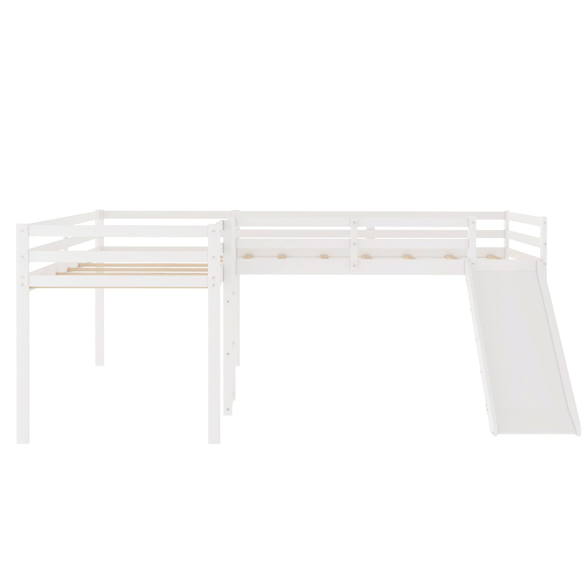 Harper & Bright Designs White L-Shaped Loft Bed with Slide & Built-in Ladders - Twin Size Wooden Loft Bed for Kids - Perfect for Small Bedrooms, Playrooms & Shared Kids' Rooms