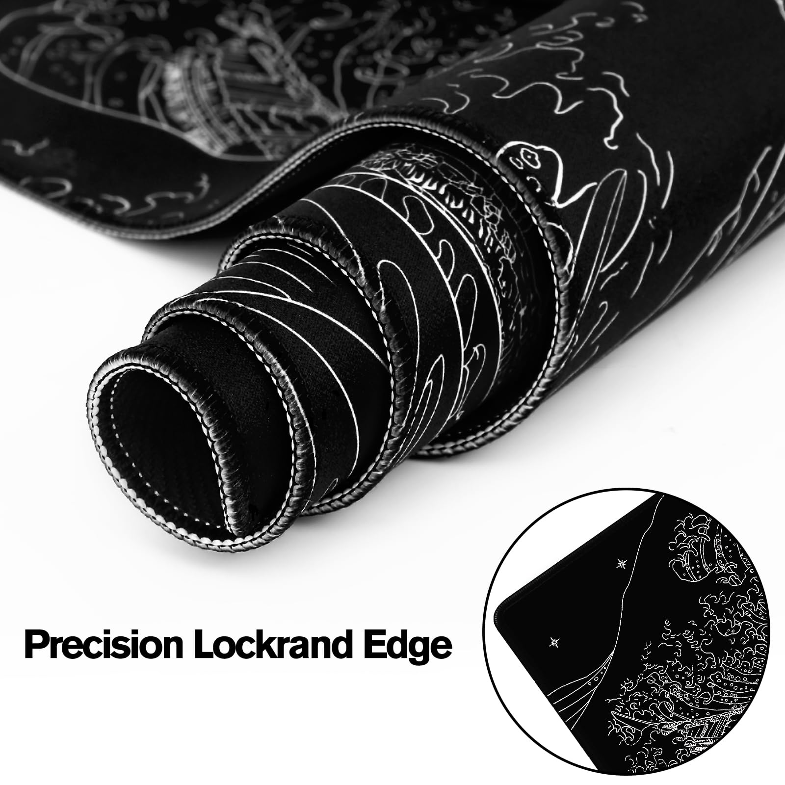 MEWOOCUE® Extra Large Gaming Mouse Pad - 31.5 x 11.9 Inch Black Japanese Wave Design, Non-Slip Waterproof Keyboard & Mouse Mat for PC, Laptop, Office & Home Use - Perfect for Gamers & Anime Fans