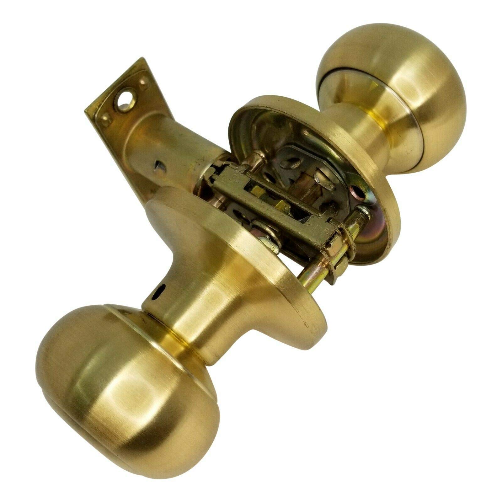 5-Pack Satin Brass Passage Door Knobs - No Cylinder Lock for Interior Bedroom & Closet Doors | Smooth Operation, Easy Installation | Perfect for Homes, Offices & Rental Properties