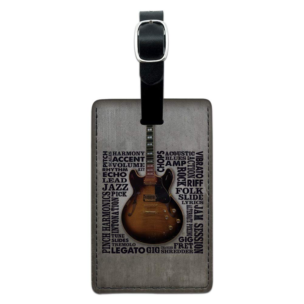 Premium Leather Guitar Riffs Music Rectangle Luggage Tag - Durable Carry-On ID Tag for Suitcases, Backpacks & Travel Bags | Perfect for Musicians & Music Lovers Travel Accessories