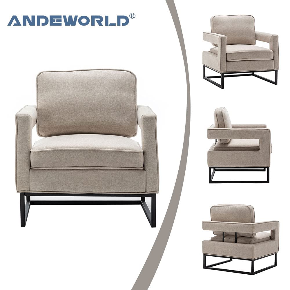Andeworld Mid Century Modern Accent Chair - Upholstered Armchair for Living Room, Bedroom & Apartment - Comfortable Lounge Chair for Reading & Relaxing - Beige Fabric Sofa Chair - Perfect for Small Spaces & Home Decor