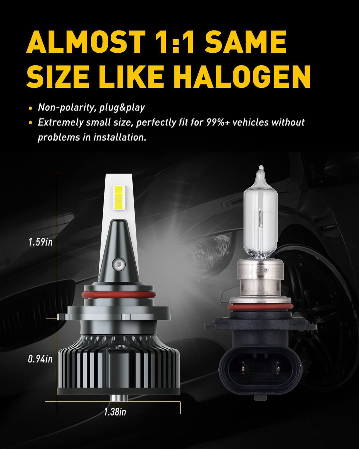 9012 HIR2 LED Bulbs - Mini Size 80W 16000LM Per Pair - CAN Bus Ready Conversion Kit - Perfect for Headlight Upgrades in Cars, Trucks & SUVs