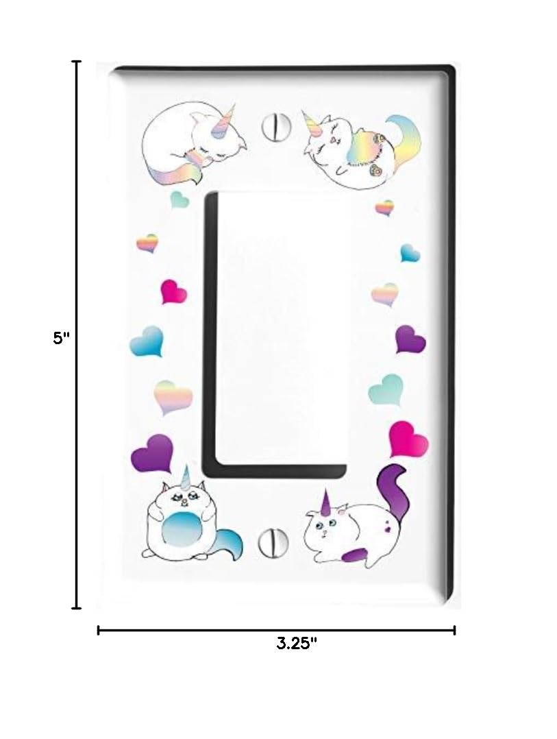 Caticorn Light Switch Plate Cover - Cat Unicorn Design for Kids Room & Nursery Decor - Single Rocker Switch - Perfect for Children's Bedroom, Playroom & Fantasy Themed Spaces