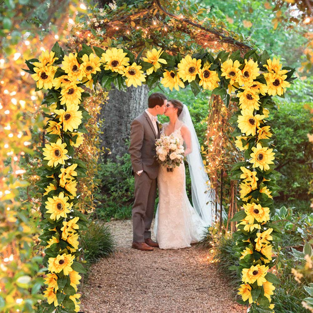2 Pack Artificial Sunflower Garland - Silk Sunflower Vine with Green Leaves for Wedding, Party, Home & Table Decor - DIY Floral Arrangement, Wall Hanging, and Event Decoration