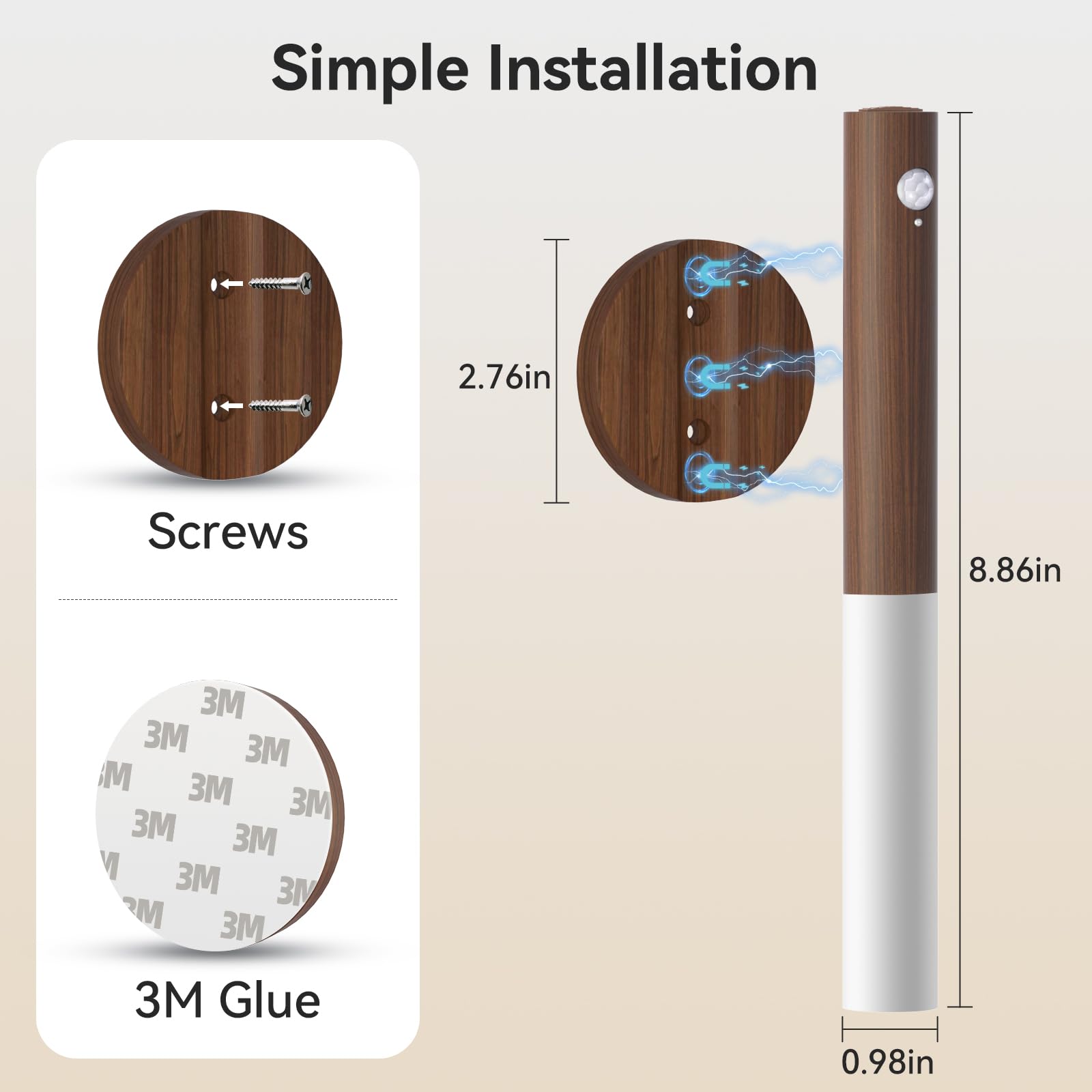 Rechargeable Motion Sensor Night Lights - 2200mAh Battery Operated Wall Sconces, Wireless Magnetic Stair Lights with Wooden Design for Hallway, Bedroom & Staircase | Portable Indoor Lighting Solution for Safety & Convenience