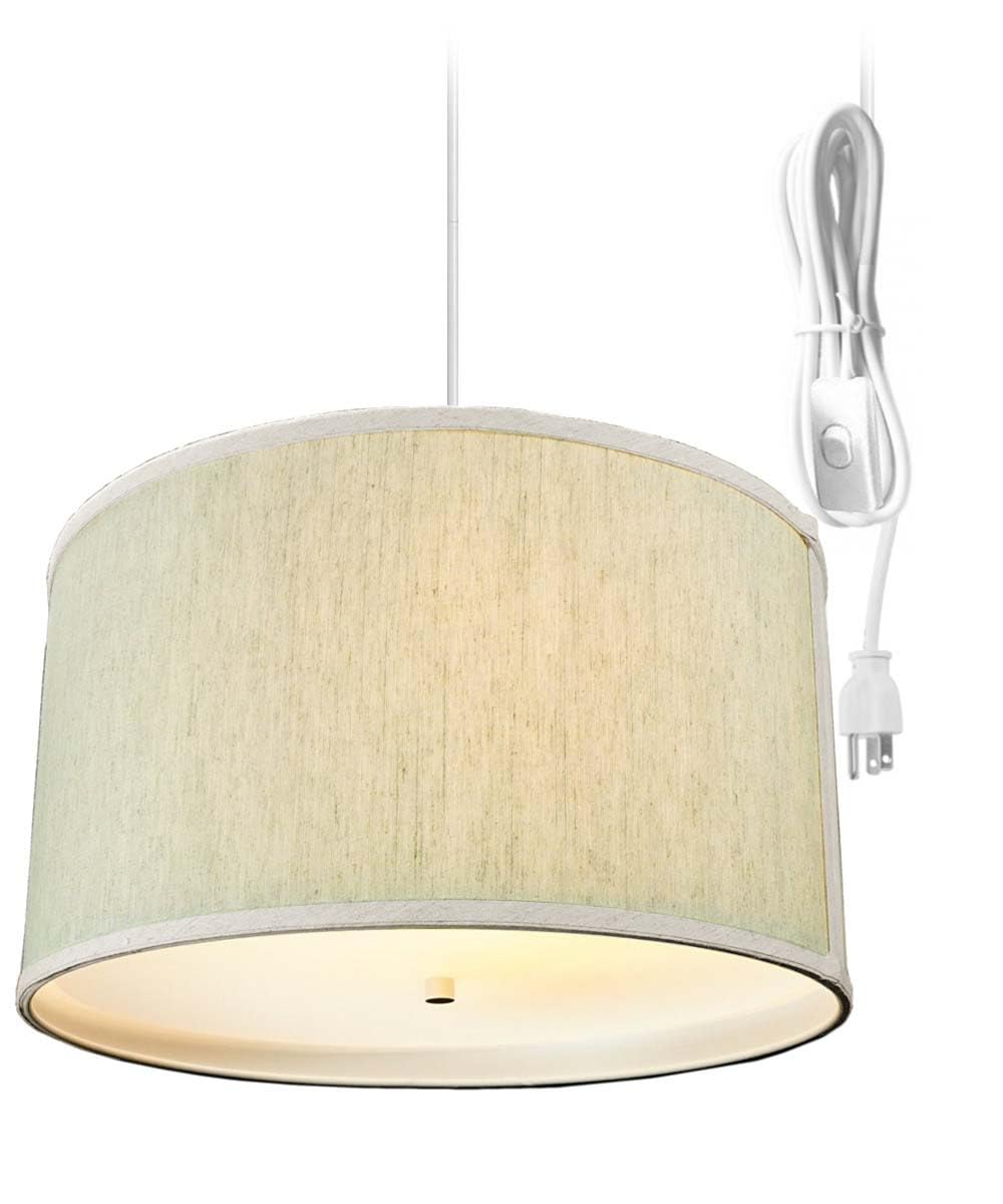 HomeConcept 2-Light Plug-in Swag Pendant with Diffuser - 18 Inch Textured Oatmeal Shade & White Cord | Perfect for Kitchen Island, Dining Room, or Bedroom Lighting