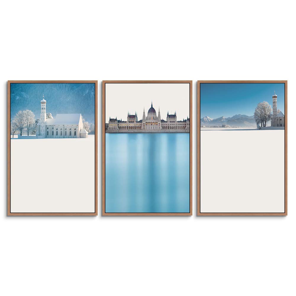 Premium SIGNWIN 3-Panel Framed Canvas Wall Art - Snowy City Landscape Painting (24