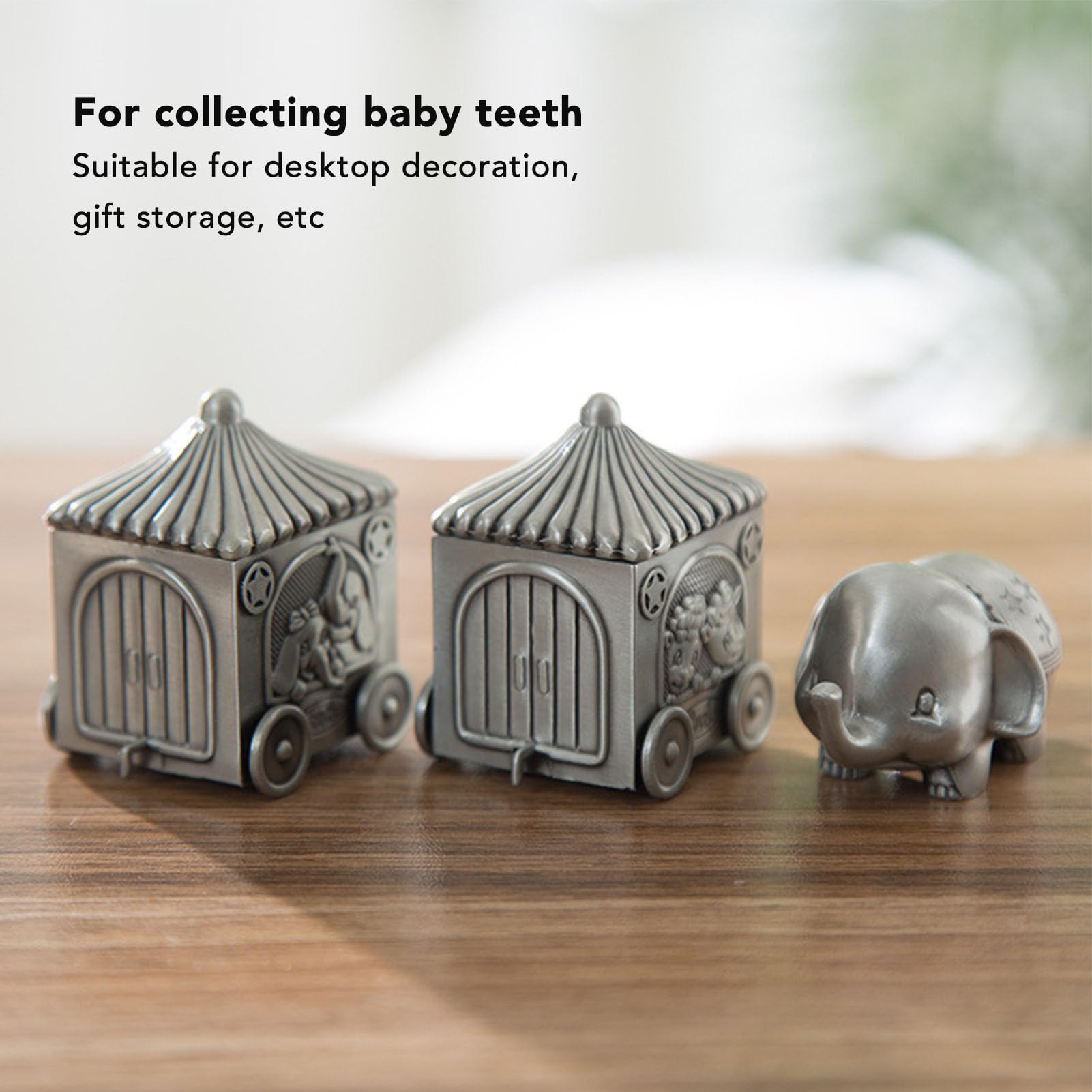 Elephant Keepsake Box Set - 2 Carriage Boxes & Elephant Statue for Baby Teeth Storage | Baby Shower Gift, Newborn Memory Organizer, First Birthday Present | Perfect for Nursery Decor and Milestone Keepsakes