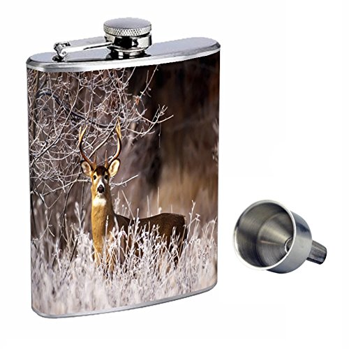 Premium 8oz Stainless Steel Whiskey Flask with Free Funnel - Deer Design - Durable & Leakproof - Perfect for Outdoor Adventures, Camping, Gifts & Travel Accessories