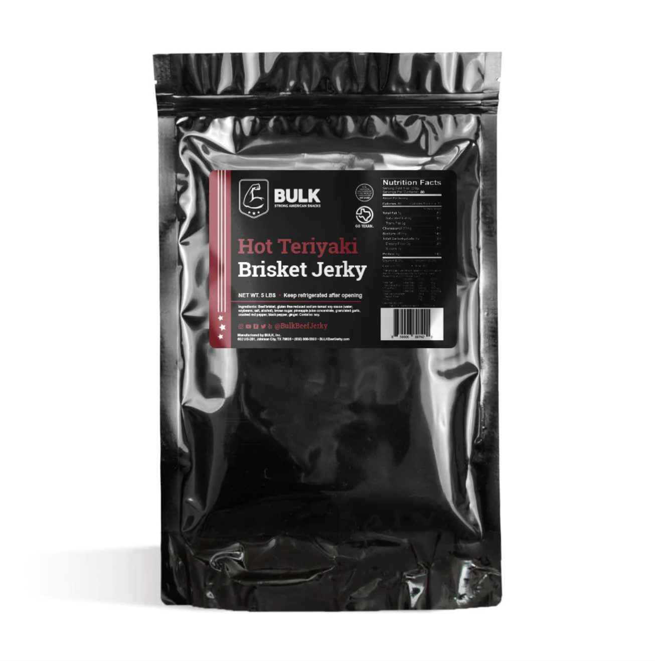 Premium Bulk Teriyaki Brisket Beef Jerky - High Protein, Low Fat, Gluten-Free Snack for Hiking, Camping & Road Trips