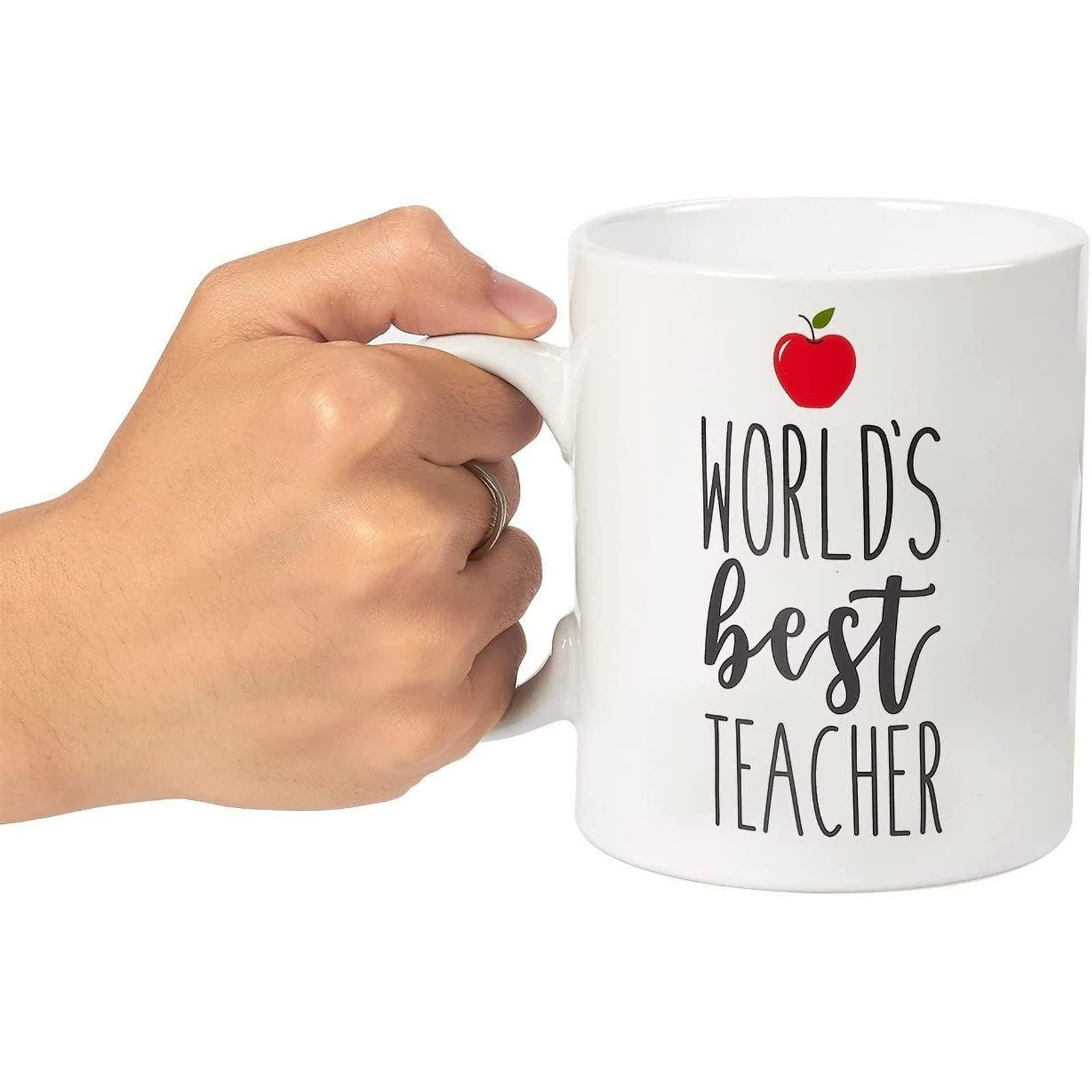 BLUE PANDA 16 oz Best Teacher Coffee Mug - White Ceramic Gift Mug for Teachers - Perfect for Women & Men - Great for Classroom, Office & Home Use