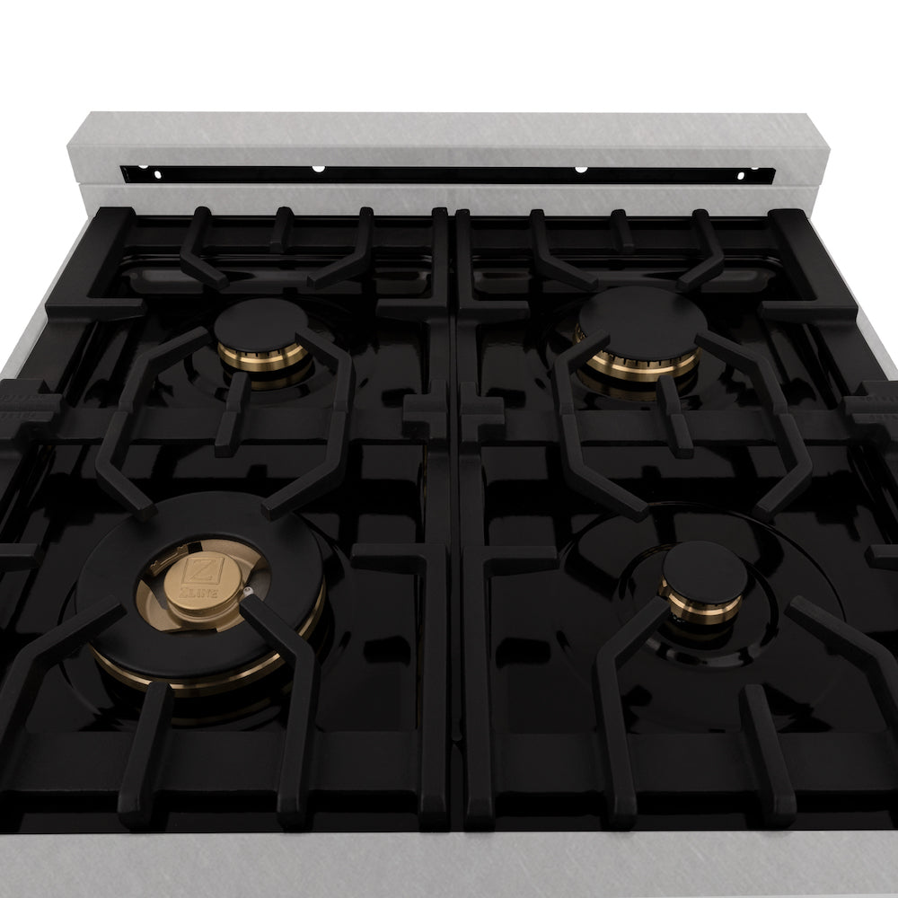 ZLINE 24-inch 2.8 cu.ft Dual Fuel Range with Gas Cooktop & Electric Convection Oven - Satin Stainless Steel with 4 Brass Burners (RAS SN BR 24) for Professional Home Kitchen Cooking & Baking