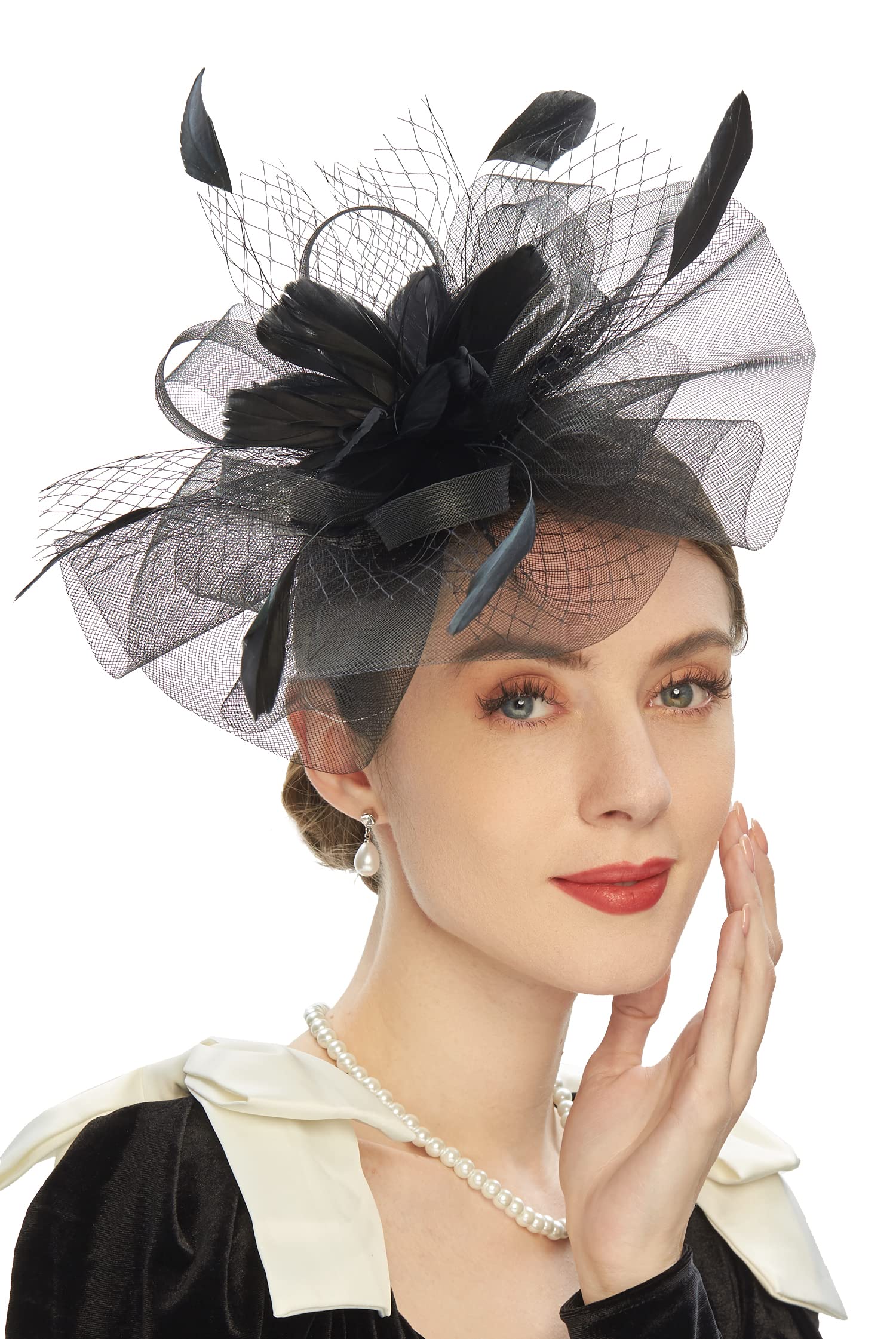 Elegant Women's Fascinator Hats with Hair Clip - Feather Tea Party Headpiece for Weddings, Bridal Events & 1920s Themed Parties | Perfect for Garden Parties, Royal Ascot & Vintage Occasions