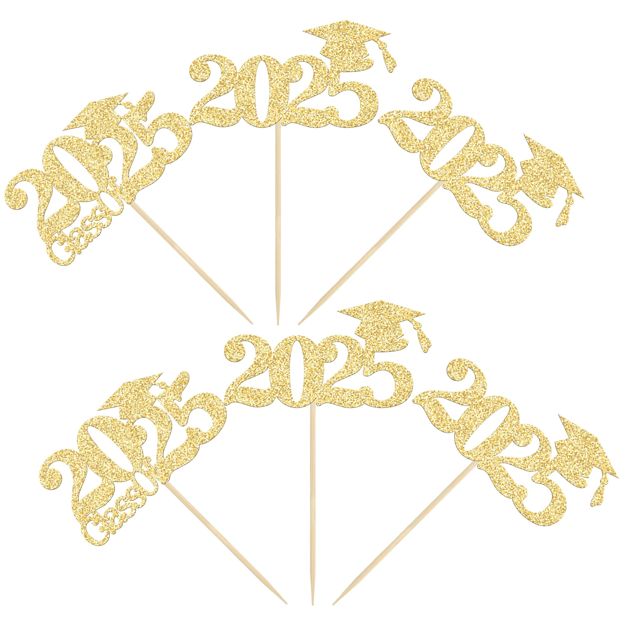 24Pcs Gold Glitter 2025 Graduation Cupcake Toppers - Class of 2025 Cake Decorations for Graduation Party Supplies | Perfect for High School & College Graduation Celebrations, Birthday Cakes, and Dessert Table Decor