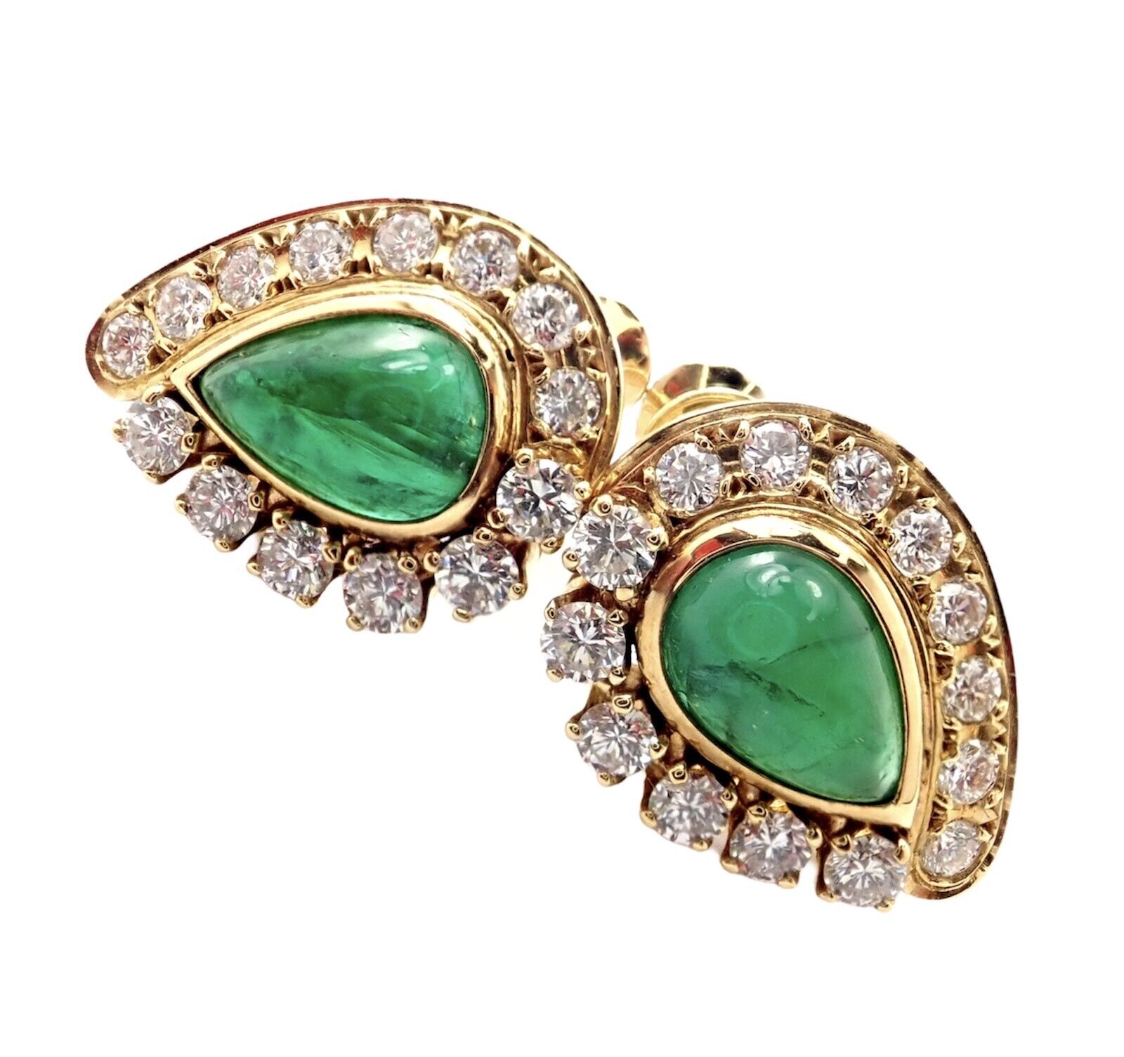 Authentic Mikimoto 18K Yellow Gold Diamond Teardrop Emerald Screw Back Earrings - Luxury Jewelry for Weddings, Parties & Special Occasions