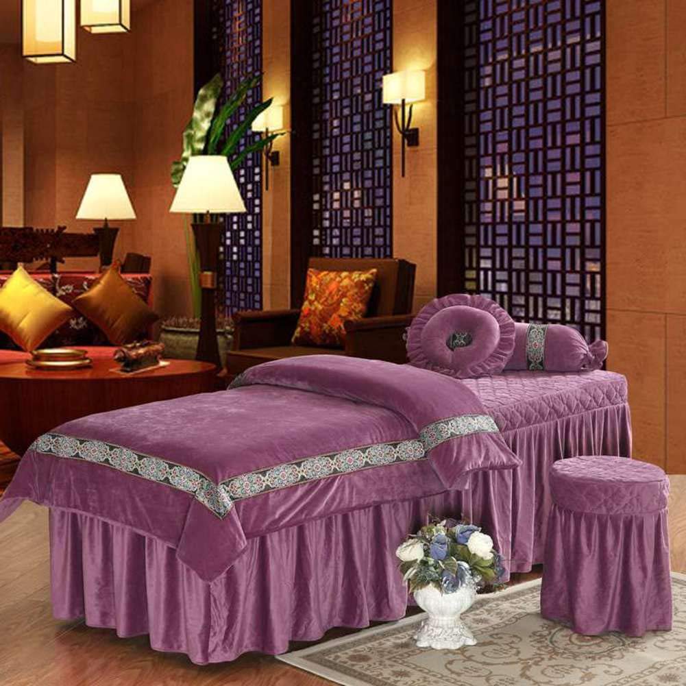 Premium European Style Velvet 4-Piece Massage Table Sheet Set with Face Rest Hole - 80x190cm (31x75inch) - Luxurious Spa Bed Cover for Professional Massage Therapy, Facial Treatments & Home Relaxation