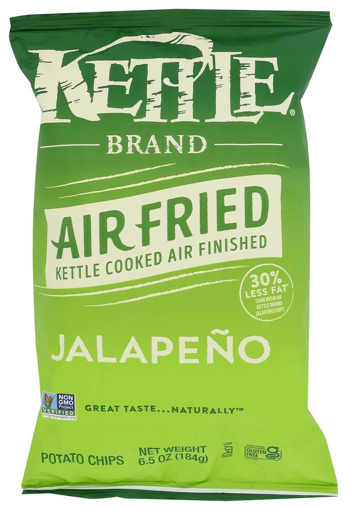 Kettle Brand Air Fried Jalapeno Potato Chips - 6.5 Oz (Pack of 12) - Crunchy Snacks for Parties, Movie Nights & On-the-Go