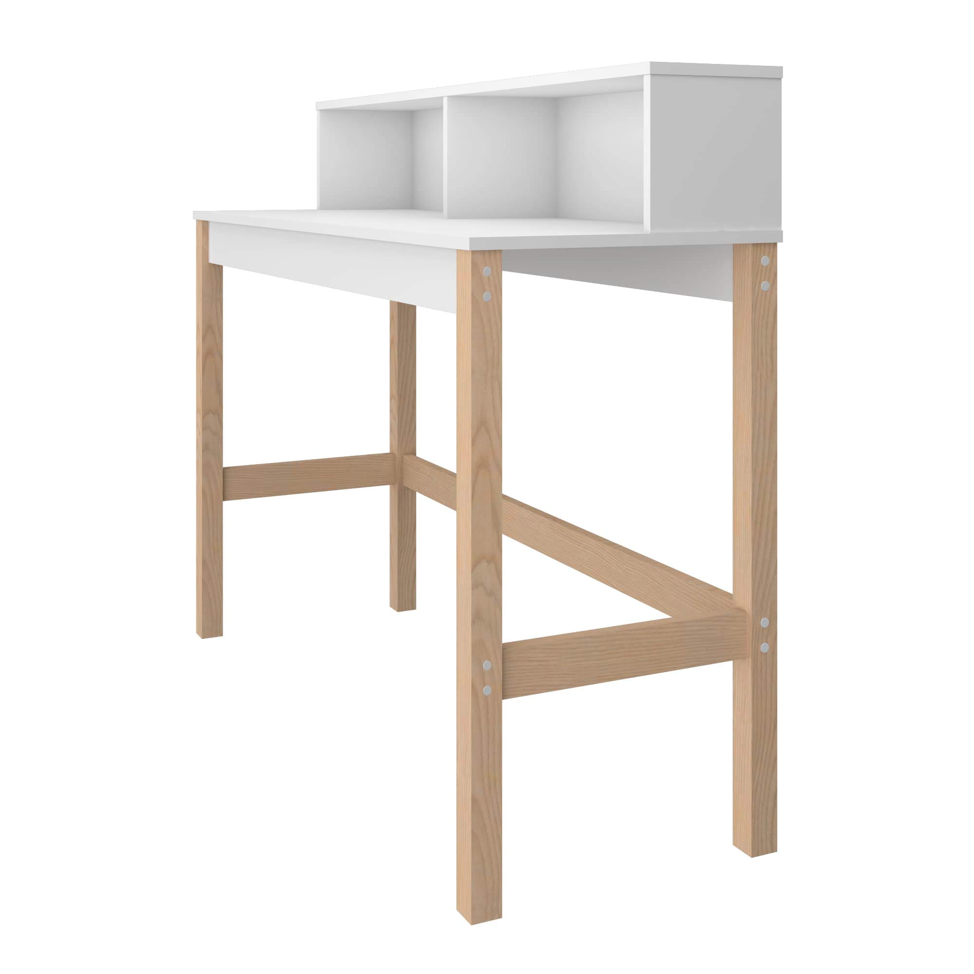 Mid Century Modern Home Office Desk 47 Inch - Manhattan Comfort Bowery Study Table with 2 Storage Cubbies & Rustic Wood Base, White Oak Finish - Perfect for Small Spaces, Entryway Furniture or Workspace Decor