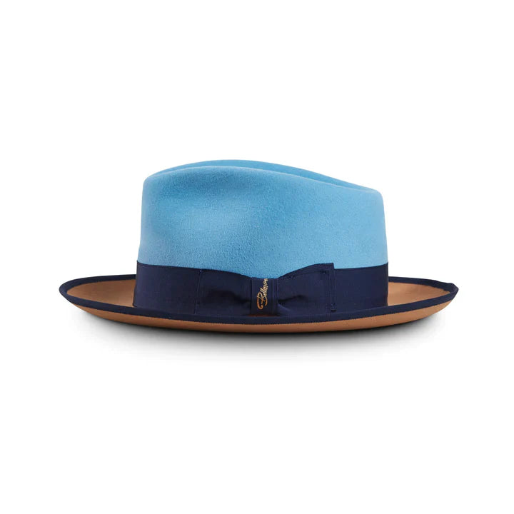 Bellissimo Duke Fedora Hat for Men & Women - Powder Blue & Camel Two-Tone Vintage Style - Perfect for Weddings, Parties & Outdoor Events