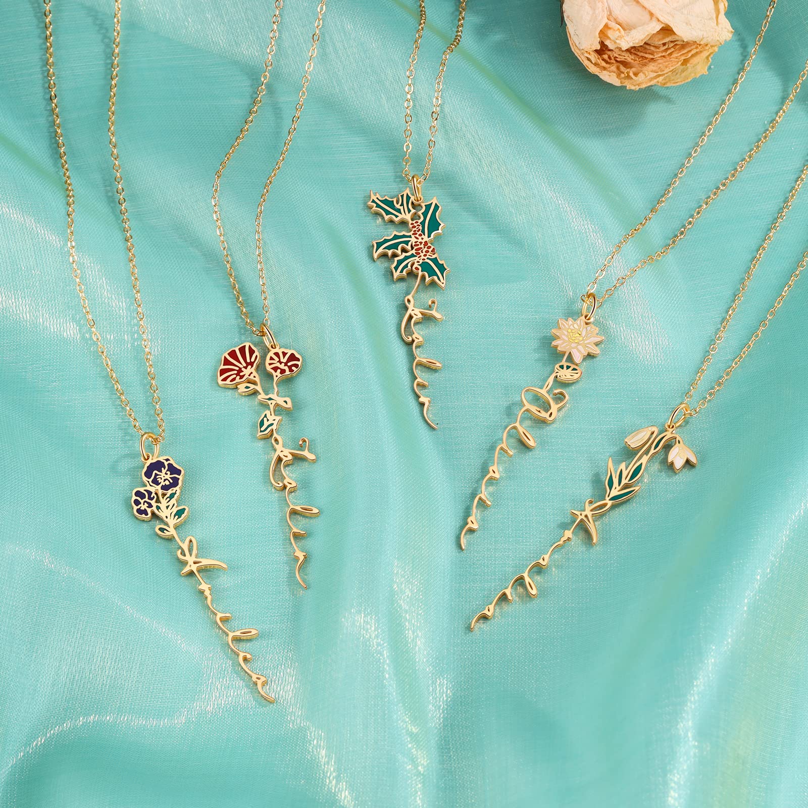 Custom Birth Flower Necklace for Women - Personalized Month Flower Name Pendant Jewelry | Dainty Floral Necklace Gift for Mom, Girlfriend, Wife | Perfect for Birthdays, Anniversaries & Mother's Day