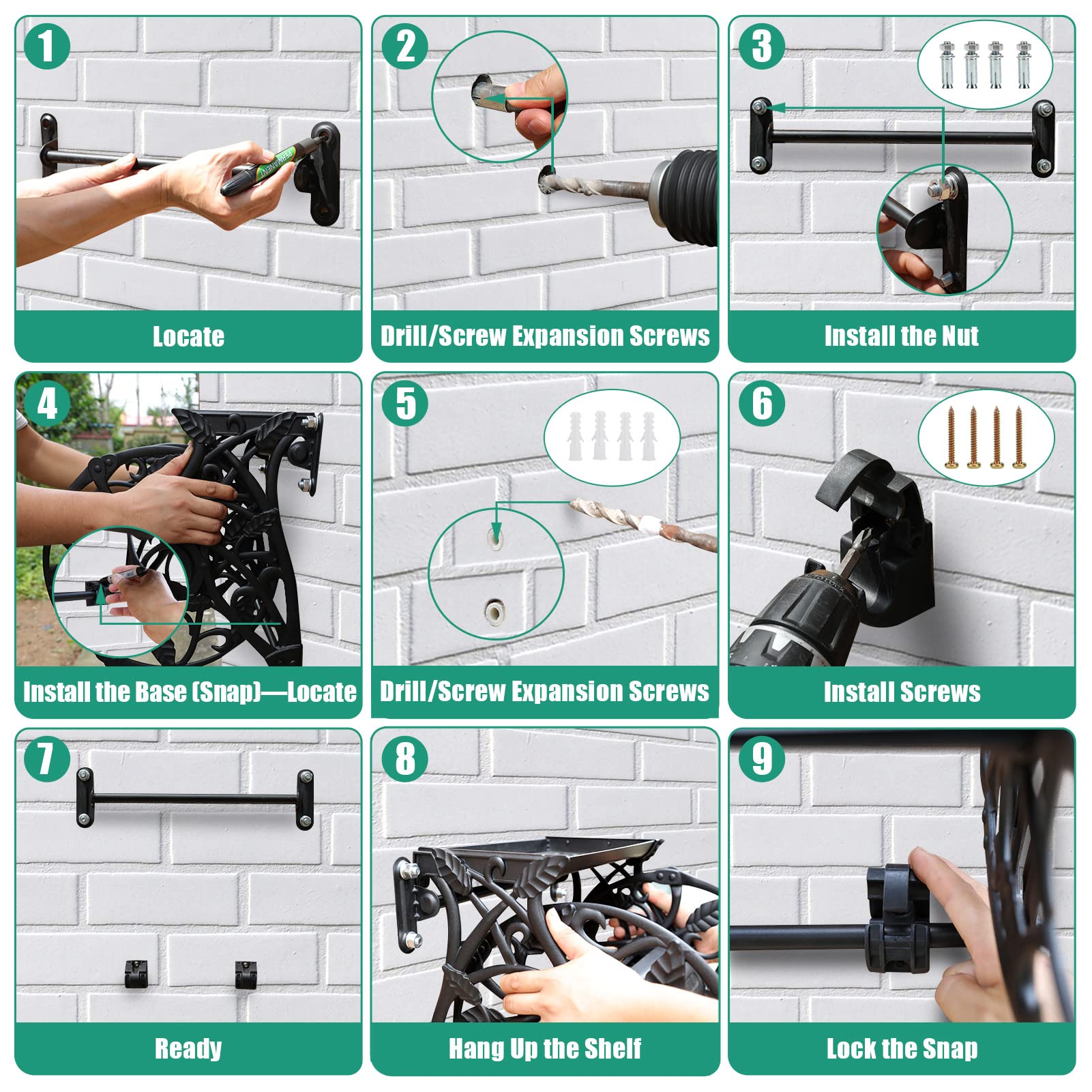 **Wall Mount Garden Hose Reel with 6.5ft Leader Hose & Storage Shelf – Holds 130ft of 5/8