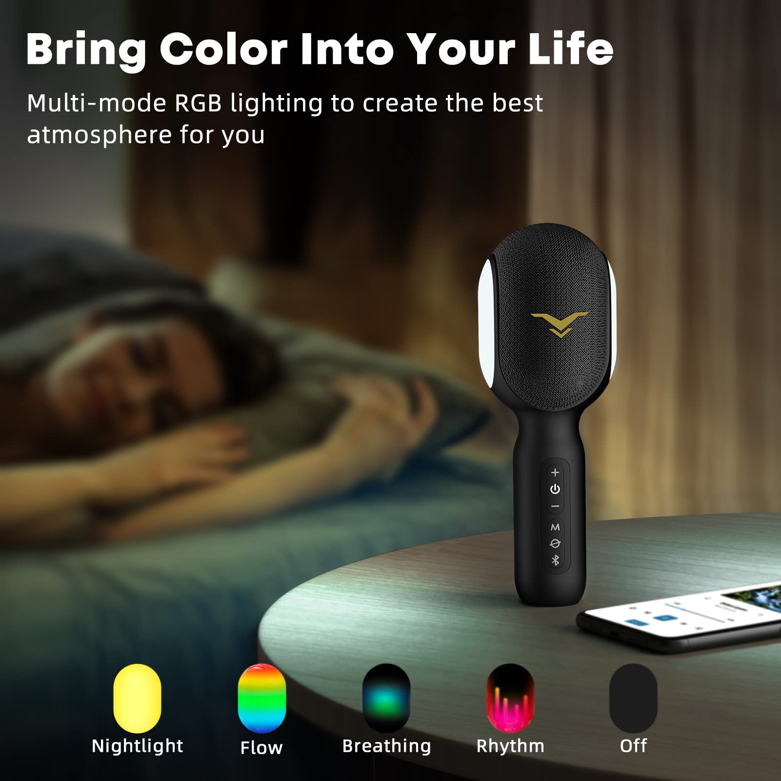 Wireless Bluetooth Karaoke Microphone with RGB Lights - Portable 5-in-1 Handheld Mic Speaker for Home Party, Car Travel & Music Recording | Duet Singing Mini Karaoke Machine | Perfect Gift for Kids & Adults | Ideal for Birthday Parties, Road Trips & Family Gatherings