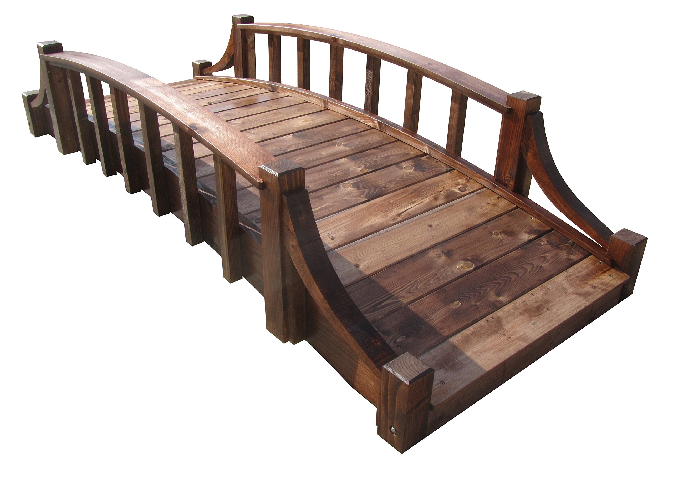 8ft Brown Wooden Garden Bridge for Country Landscaping - Perfect for Backyard, Pond, or Creek Decoration