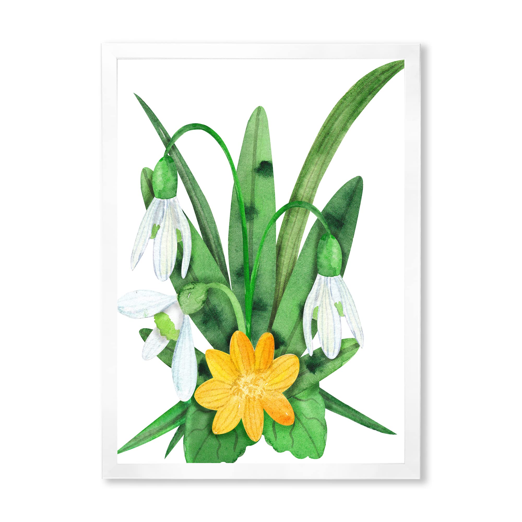Vintage Snowdrops and Erantis Flowers Framed Wall Art - Traditional Botanical Print for Living Room, Bedroom & Office Decor