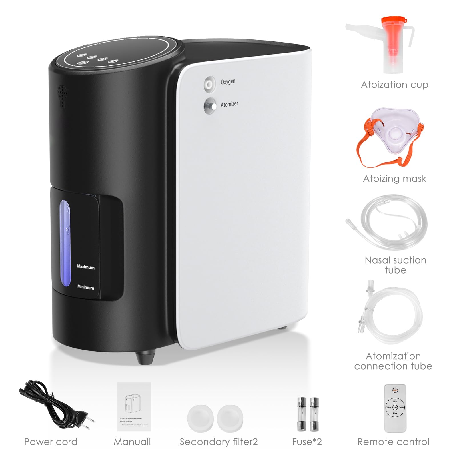 1-7L Adjustable Oxygen Concentrator Machine for Home Use - Portable Oxygen Generator with Stable Flow for Sleep, Travel & Respiratory Therapy