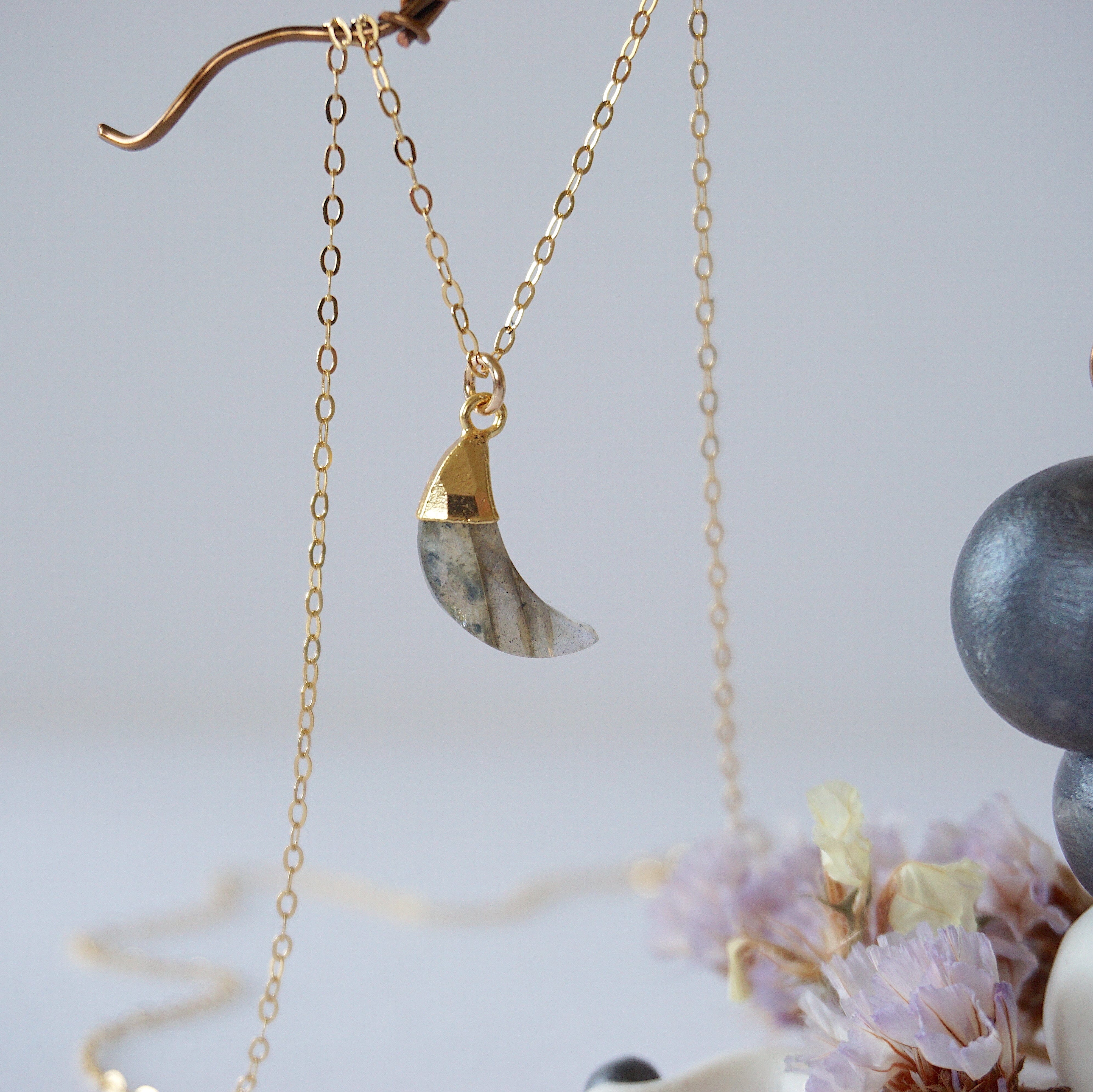 14K Gold Filled Labradorite Moon Charm Necklace - Elegant Crystal Pendant for Women, Perfect for Everyday Wear, Gift Giving & Spiritual Healing