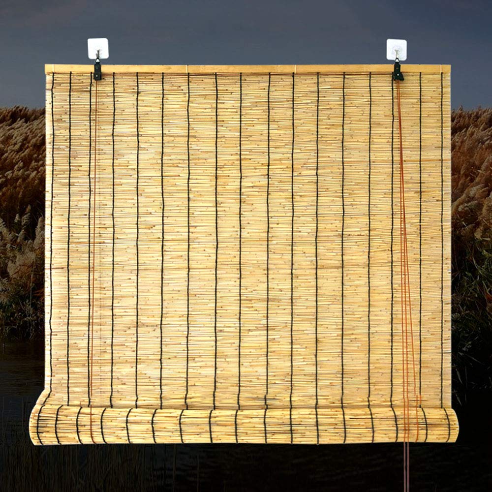 Custom Bamboo Roller Blinds - Light Filtering Roll Up Window Shades for Outdoor Patio - Thermal Insulated in 24×53, 35×20, 39×71, 47×89 Inches - Perfect for Sunrooms, Balconies & Backyard Privacy