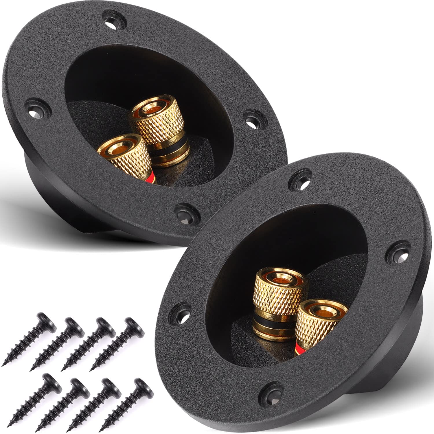 Facmogu 2PCS 3 Inch Round 2-Way Speaker Terminal Cup with Binding Post - Gold Plated Banana Plug Connectors for DIY Speaker Box, Home Theater & Car Audio System - Perfect for Subwoofer Enclosures and Professional Speaker Builds