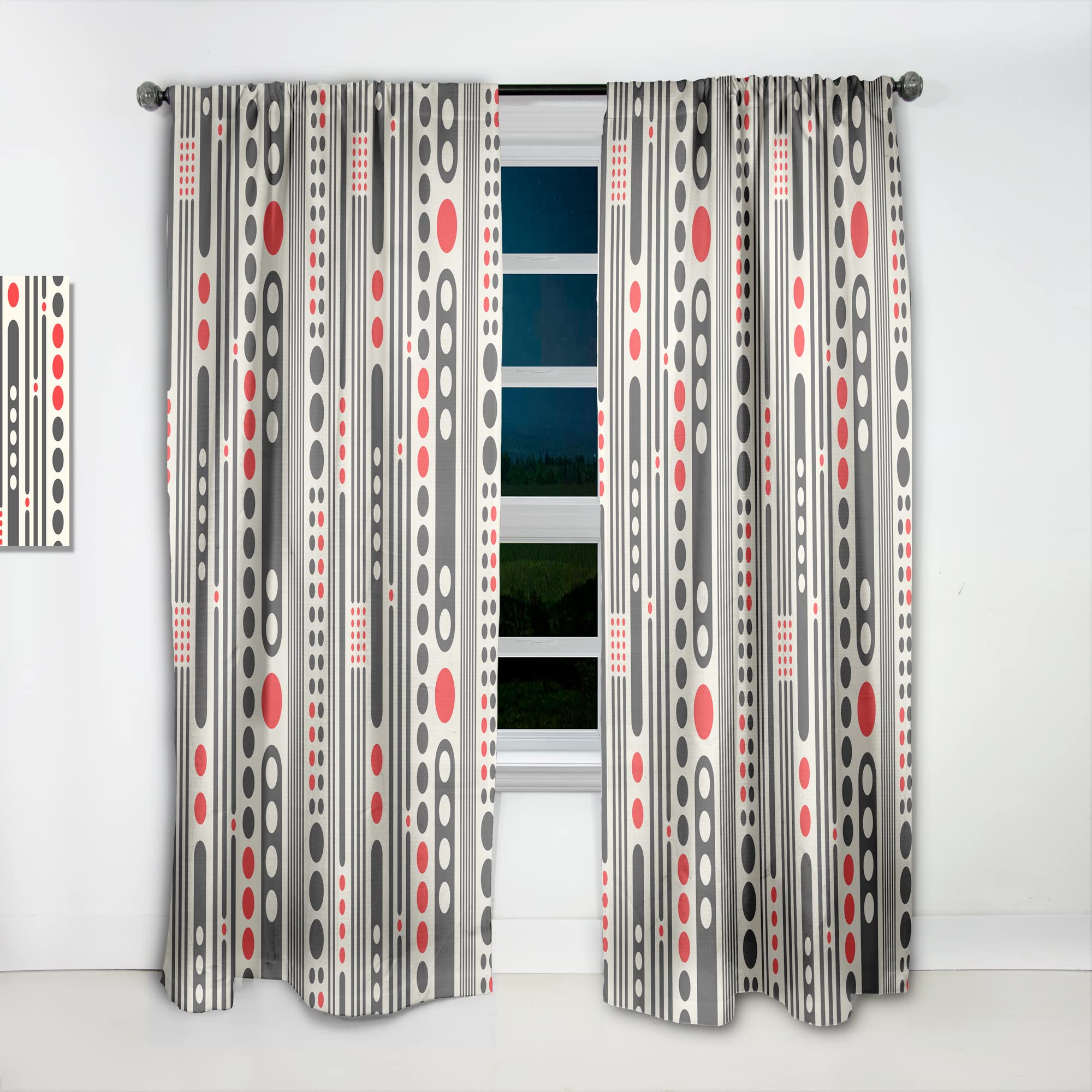 Retro Geometric Abstract Minimalist Curtains - Thermal Insulated Single Panel 52x63 Inches - Modern Window Drapes for Bedroom & Living Room - Perfect for Home Decor, Blackout & Energy Saving