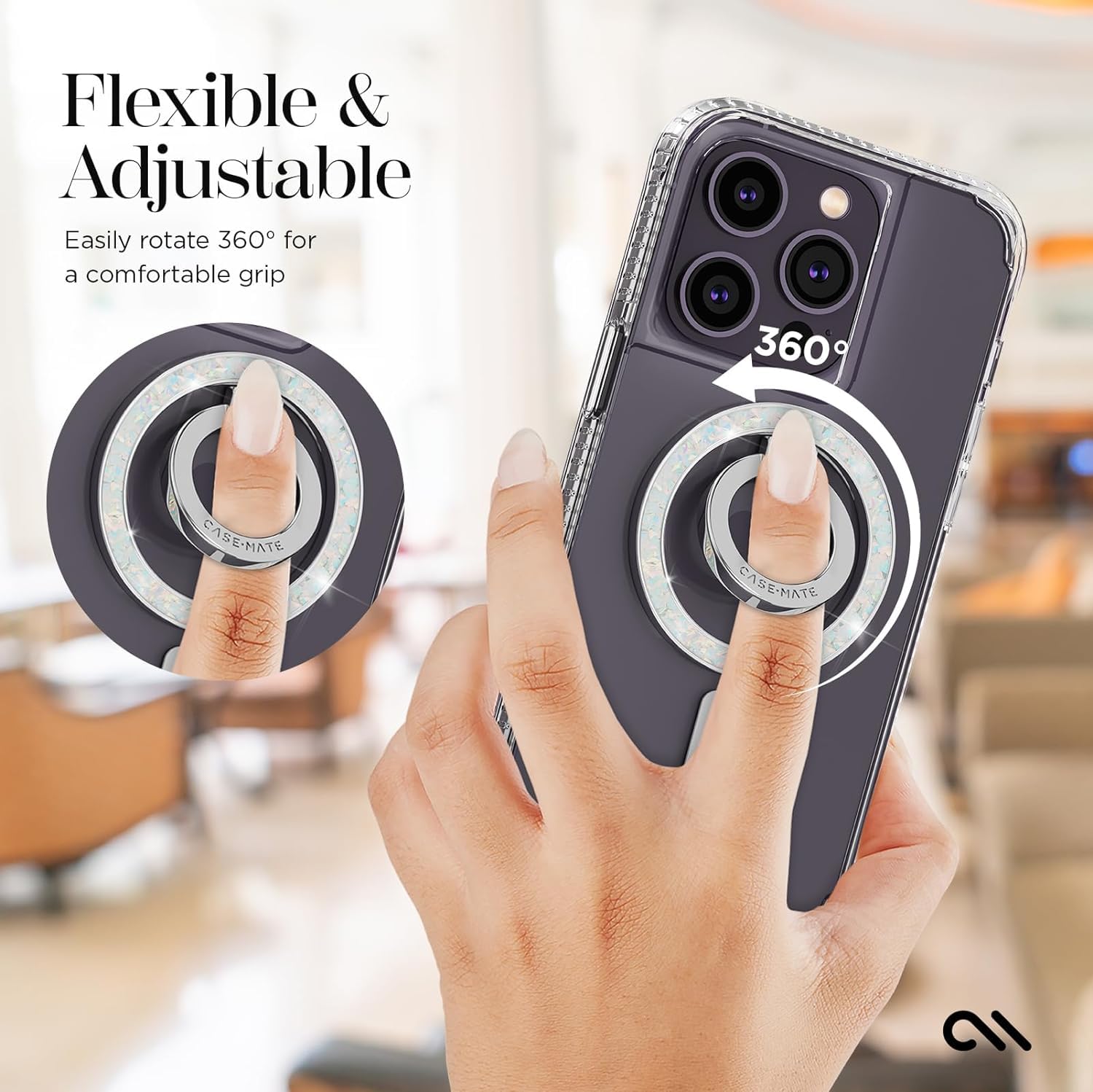 Case-Mate Magnetic Phone Holder with Swivel Stand & Detachable Ring - Compatible with iPhone 14 Pro Max/13 Pro/12 - MagSafe Accessories for Secure Mounting | Perfect for Car, Office & Home Use