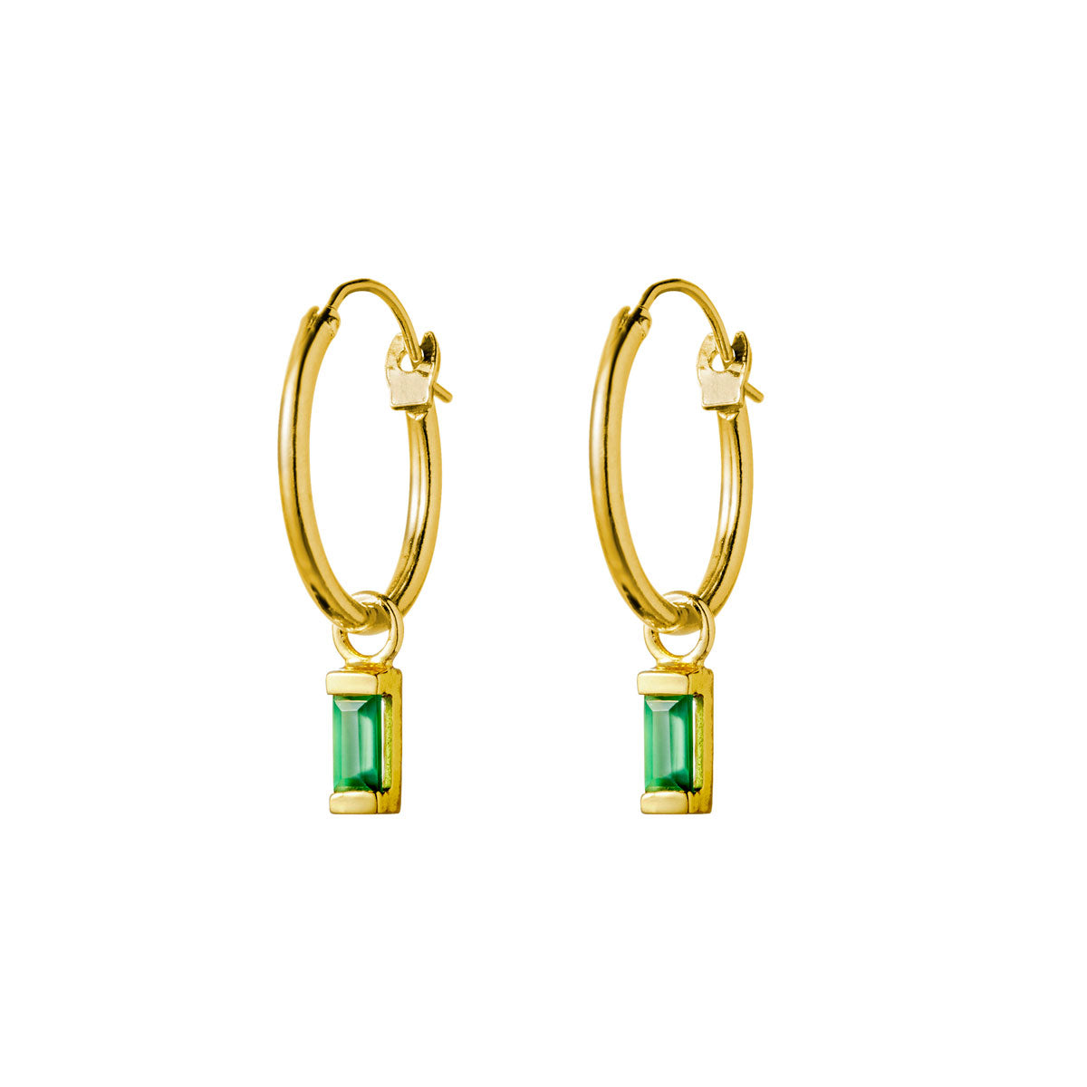Luminous Green Onyx Hoop Earrings in 14K Gold - Elegant Statement Jewelry for Women, Perfect for Parties, Weddings & Special Occasions