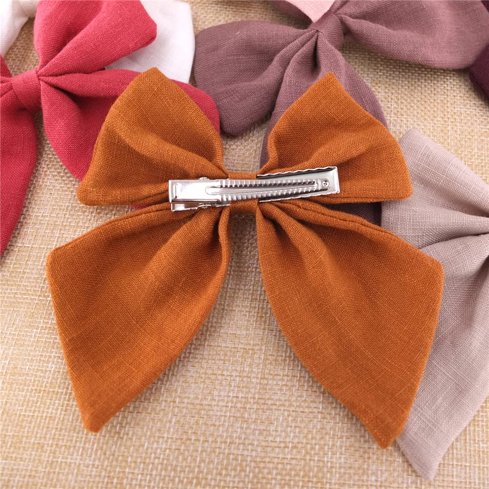 12 PCS Linen Bow Hair Clips for Baby Girls - Alligator Clips Hair Accessories for Infants & Toddlers (4.5