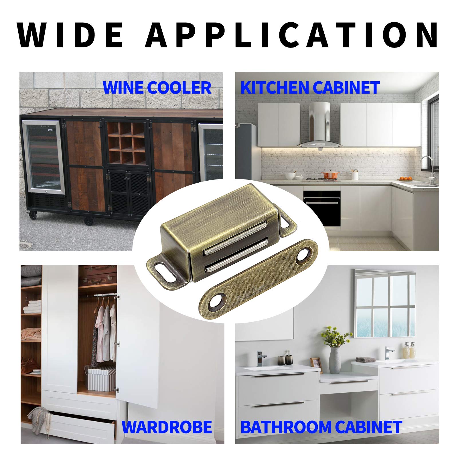 4 Pack Heavy Duty Magnetic Cabinet Latches - 10 lbs Stainless Steel Magnet Door Catch for Cabinets, Shutters, Closets & Furniture - Bronze Finish for Home, Office & RV Organization