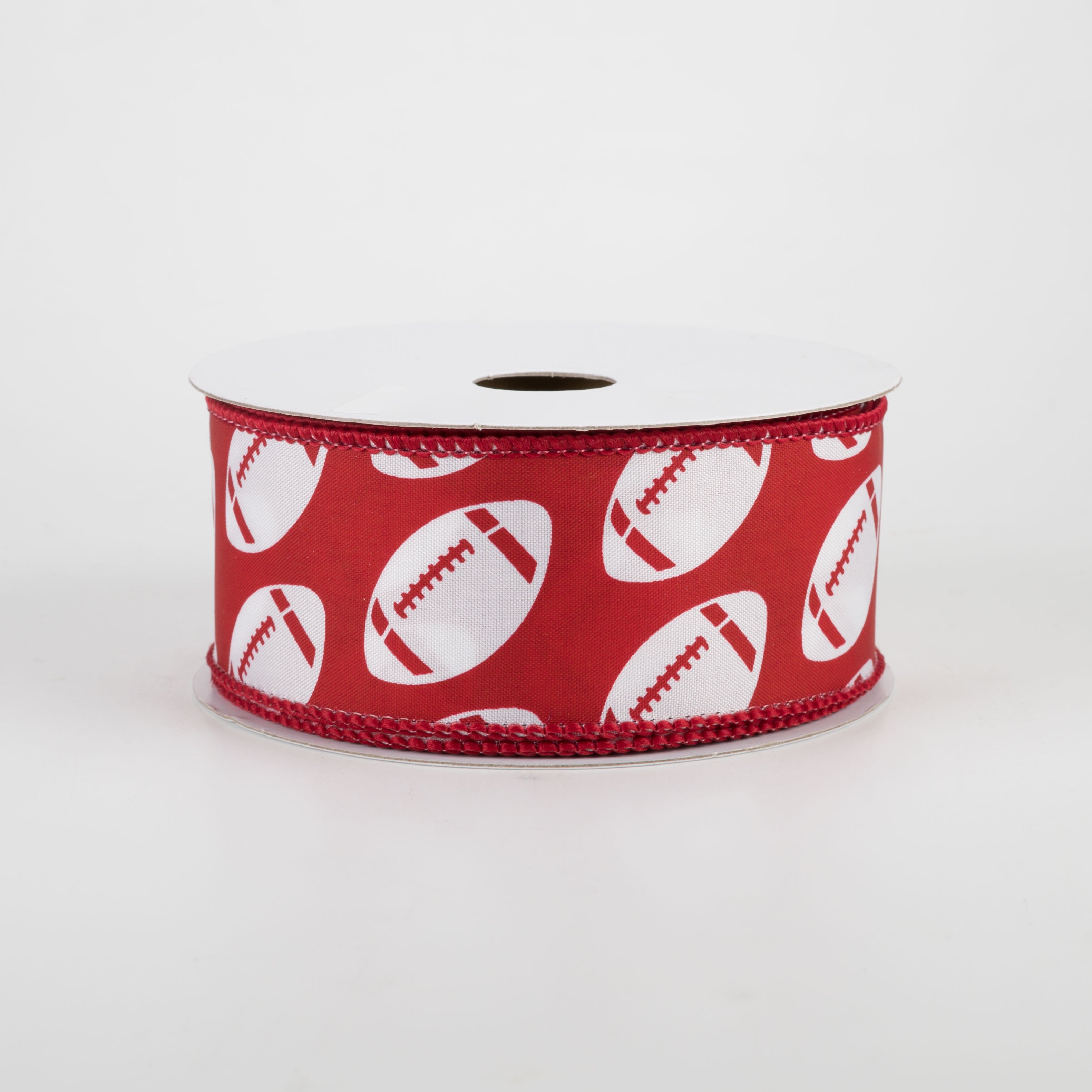1.5 Inch Diagonal Dotted Football Ribbon in Crimson & White - 10 Yards Roll for Sports Decorations, Team Spirit Events and Game Day Party Supplies