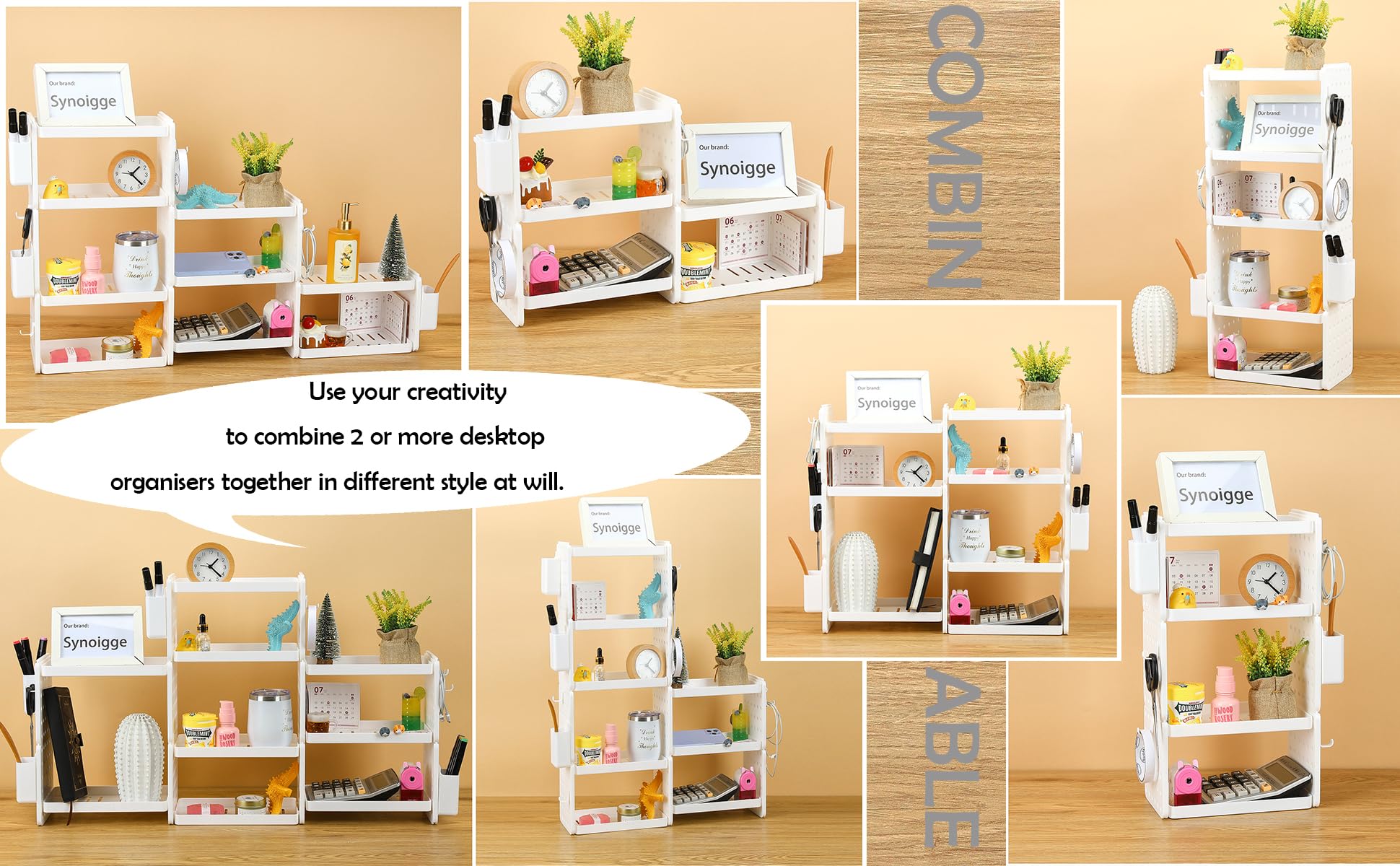 Plastic Desktop Organizer Shelf with Pen Holder - 2-Tier Combinable Storage for Office, Desk, Tabletop & Dorm Room | Perfect for Organizing Stationery, Files & Office Supplies (Pink)