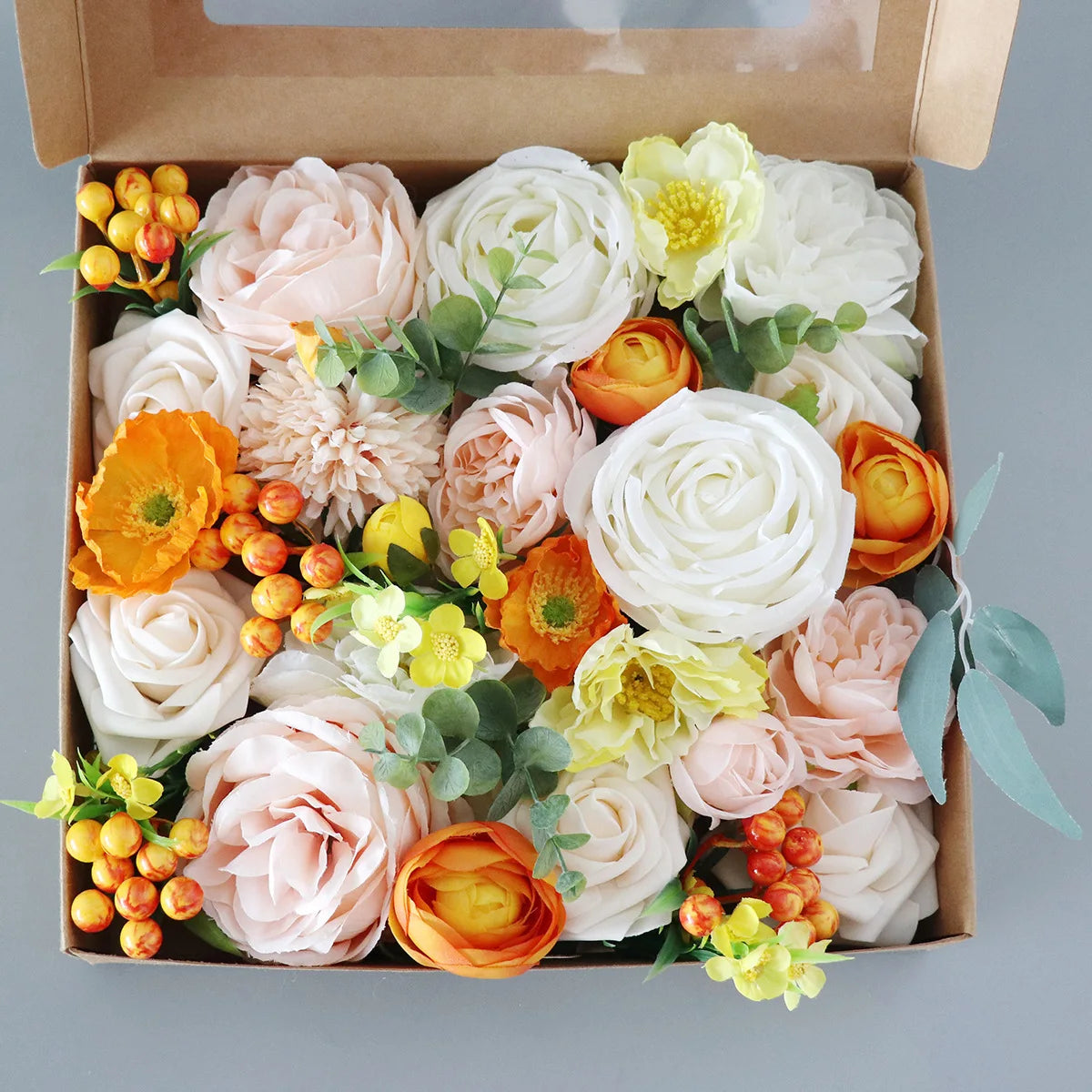 Yannew Burnt Orange Artificial Roses Combo Box - 24pcs Real Touch Silk Flowers for DIY Fall Wedding Bouquets, Boho Home Decor, Table Centerpieces & Seasonal Arrangements