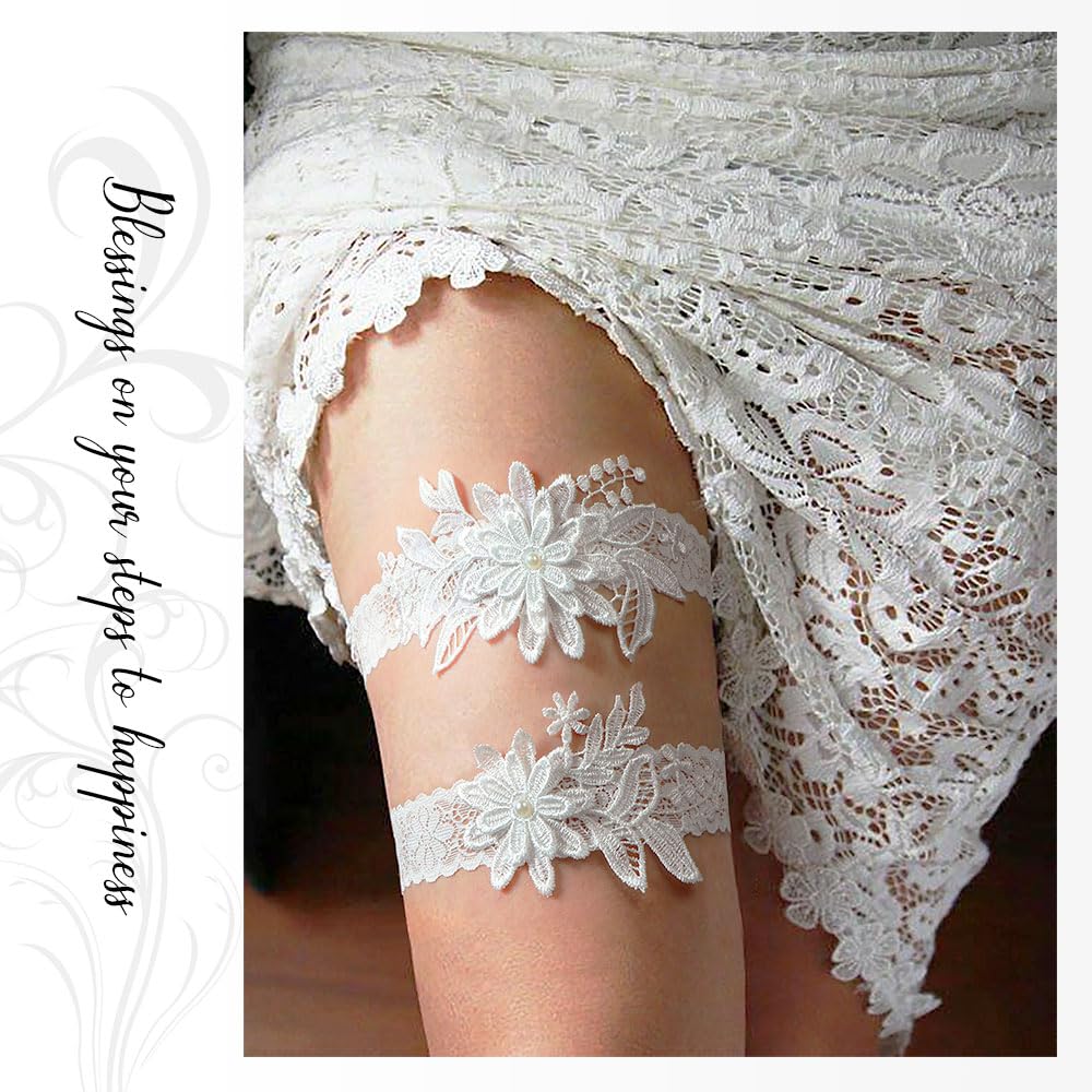 Elegant Lace Wedding Garters for Bride - Romantic Bridal Garter Belt Set with Bow - Perfect for Wedding Day, Bouquet Toss & Something Blue Tradition - Bride's Essential Accessories