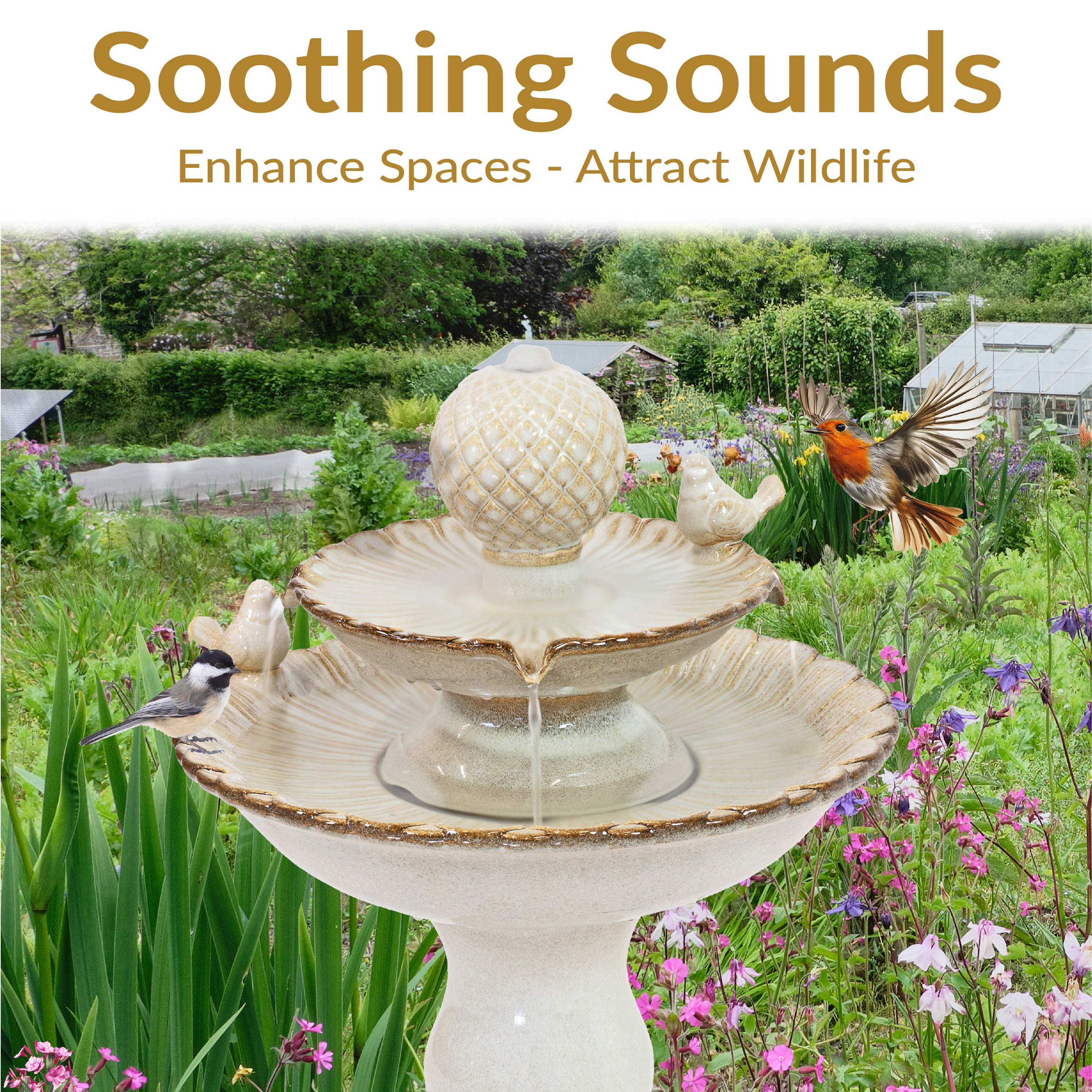 Sunnydaze 2-Tier Ceramic Outdoor Water Fountain with Resting Birds - 27 Inch Garden Decor for Patio, Yard & Backyard - Relaxing Water Feature for Outdoor Spaces