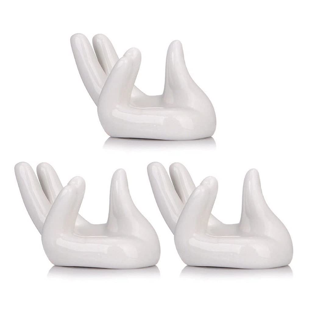 QUQUTWO 3Pcs Ceramic Mini Hand-Shaped Air Plant Holder - White Tea Cup Stand for Tillandsia Display | Perfect for Home Decor, Office Desk & Wedding Centerpieces
