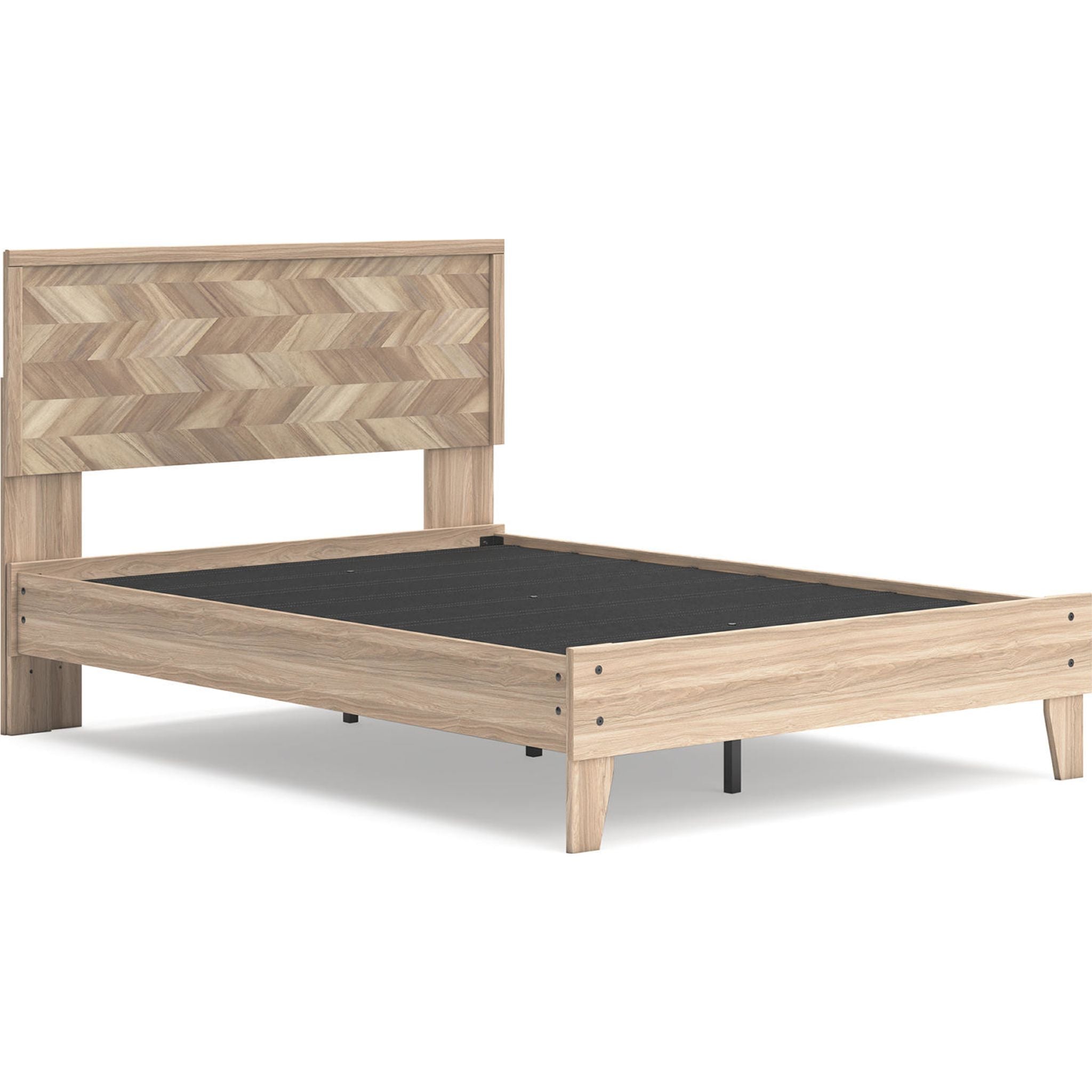 Battelle Full Platform Bed Frame in Tan - Modern Minimalist Wooden Bed with Sturdy Support for Bedroom, Guest Room, or Dorm