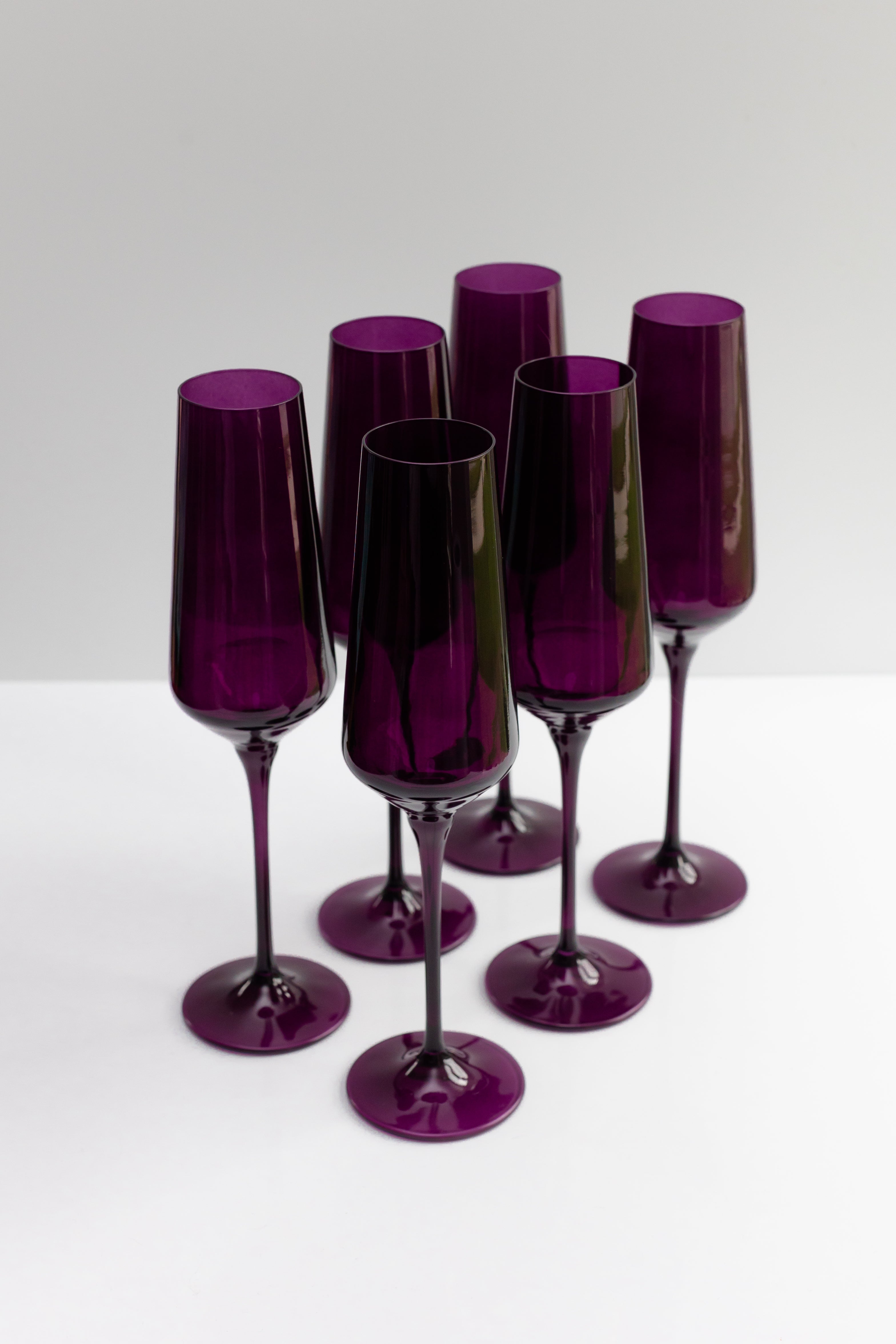 Estelle Colored Champagne Flute Set of 6 - Elegant Amethyst Glassware for Wedding, Party & Special Occasions