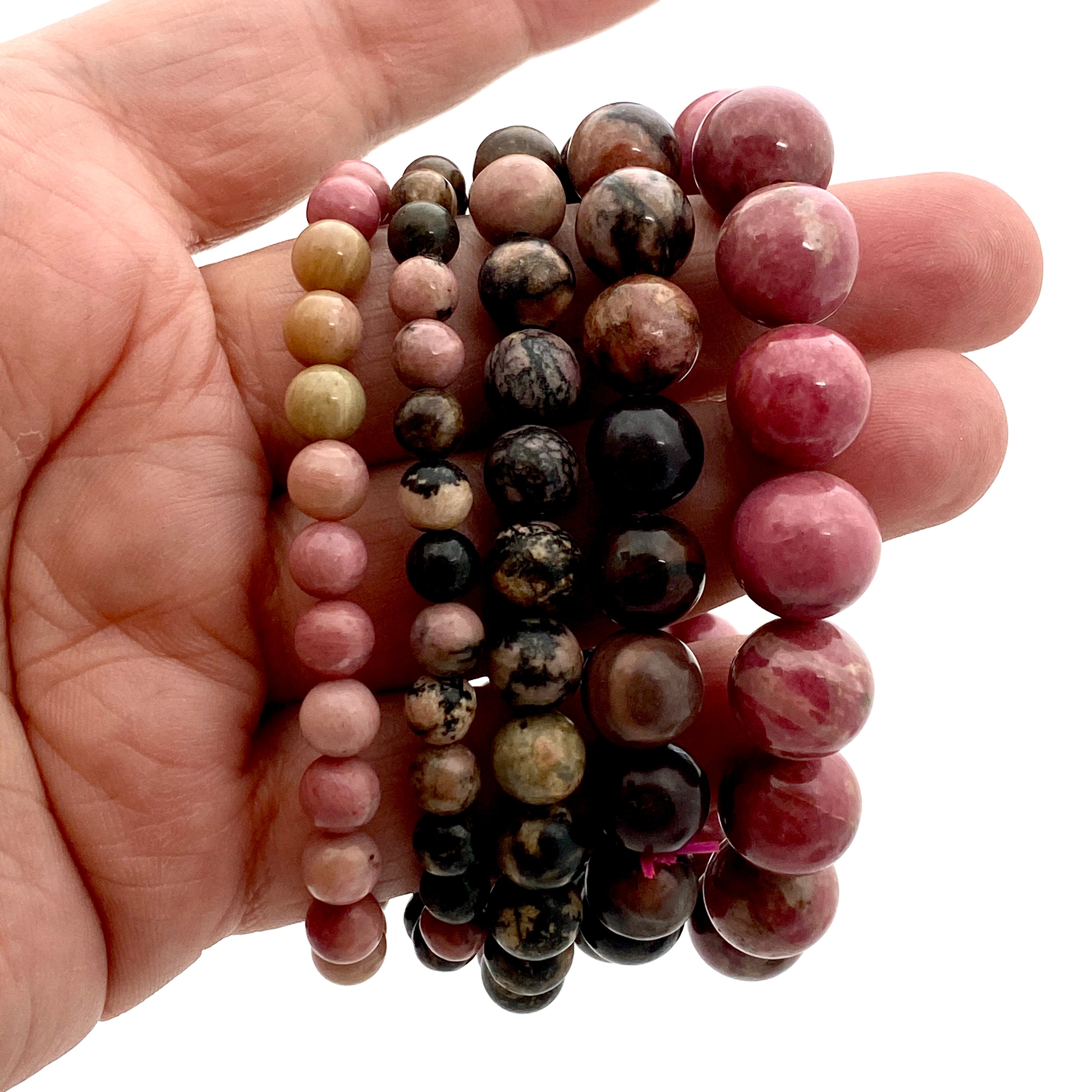 Natural Rhodonite Gemstone Bracelet for Women - Healing Crystal Jewelry for Stress Relief & Emotional Balance | Perfect for Meditation, Yoga & Spiritual Gifts