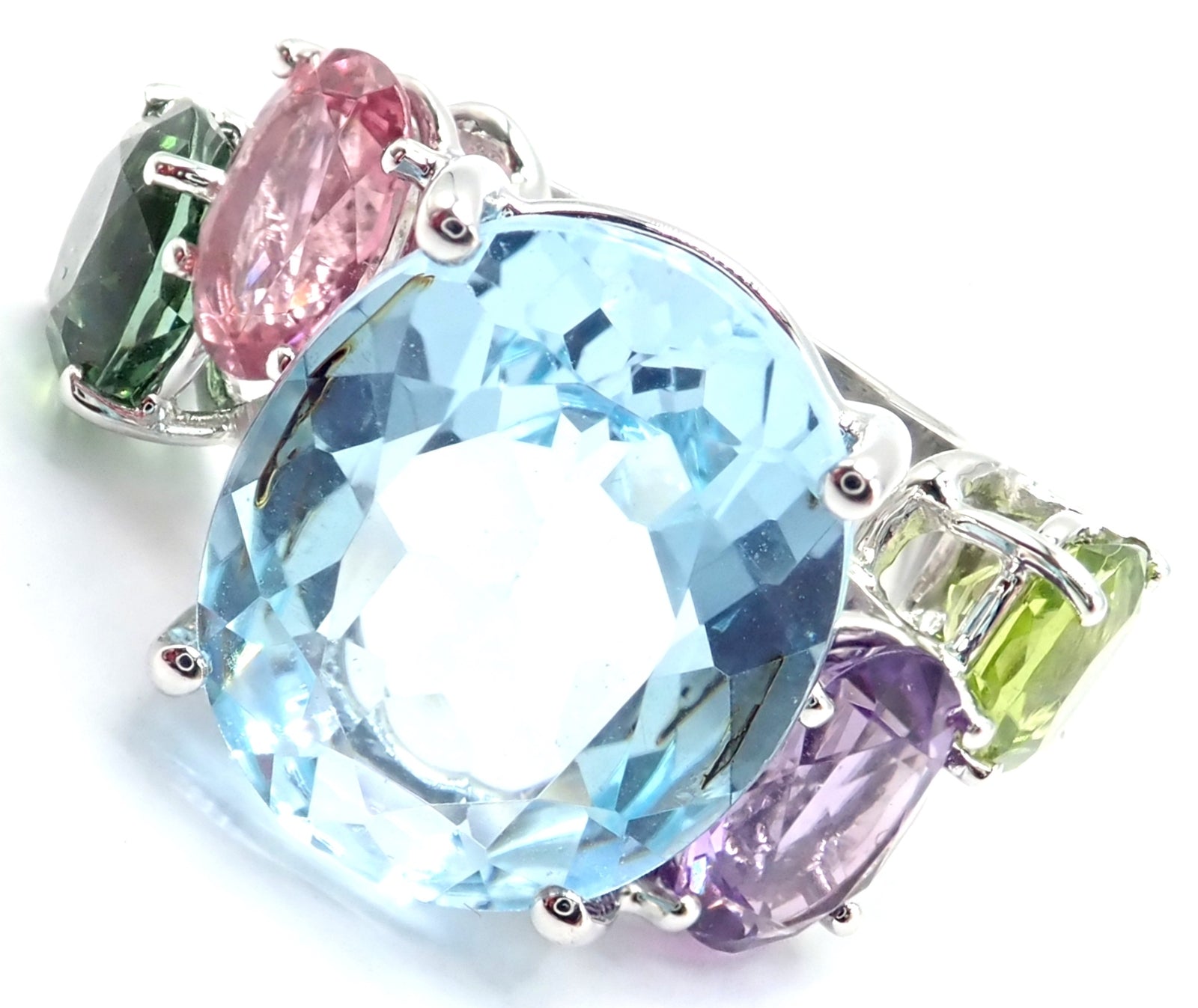 Authentic Asprey Chaos 18k White Gold Ring with Topaz, Tourmaline, Peridot & Amethyst | Luxury Statement Jewelry for Weddings, Anniversaries & Special Occasions