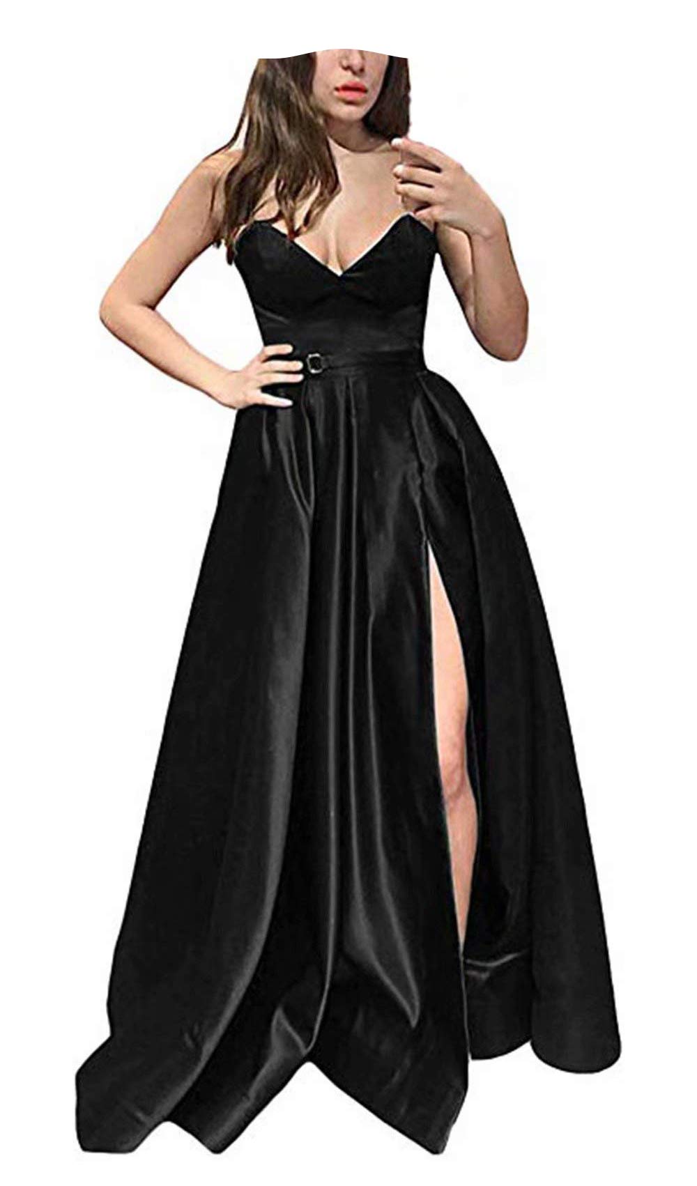 Elegant Sweetheart Neckline Satin Prom Dress for Women - Long Formal Evening Gown with High Slit for Homecoming, Ball, Party & Special Occasions
